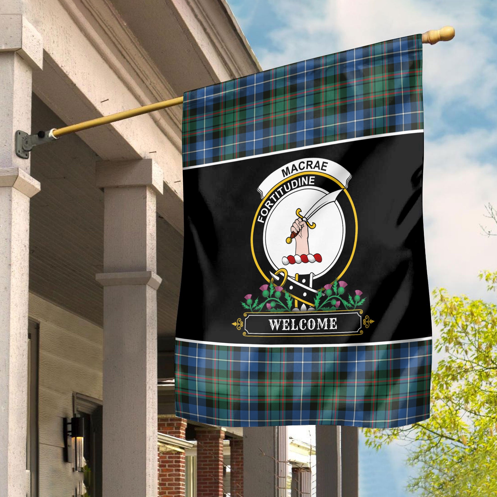 MacRae Hunting Ancient Tartan Crest Garden Flag - Welcome Style