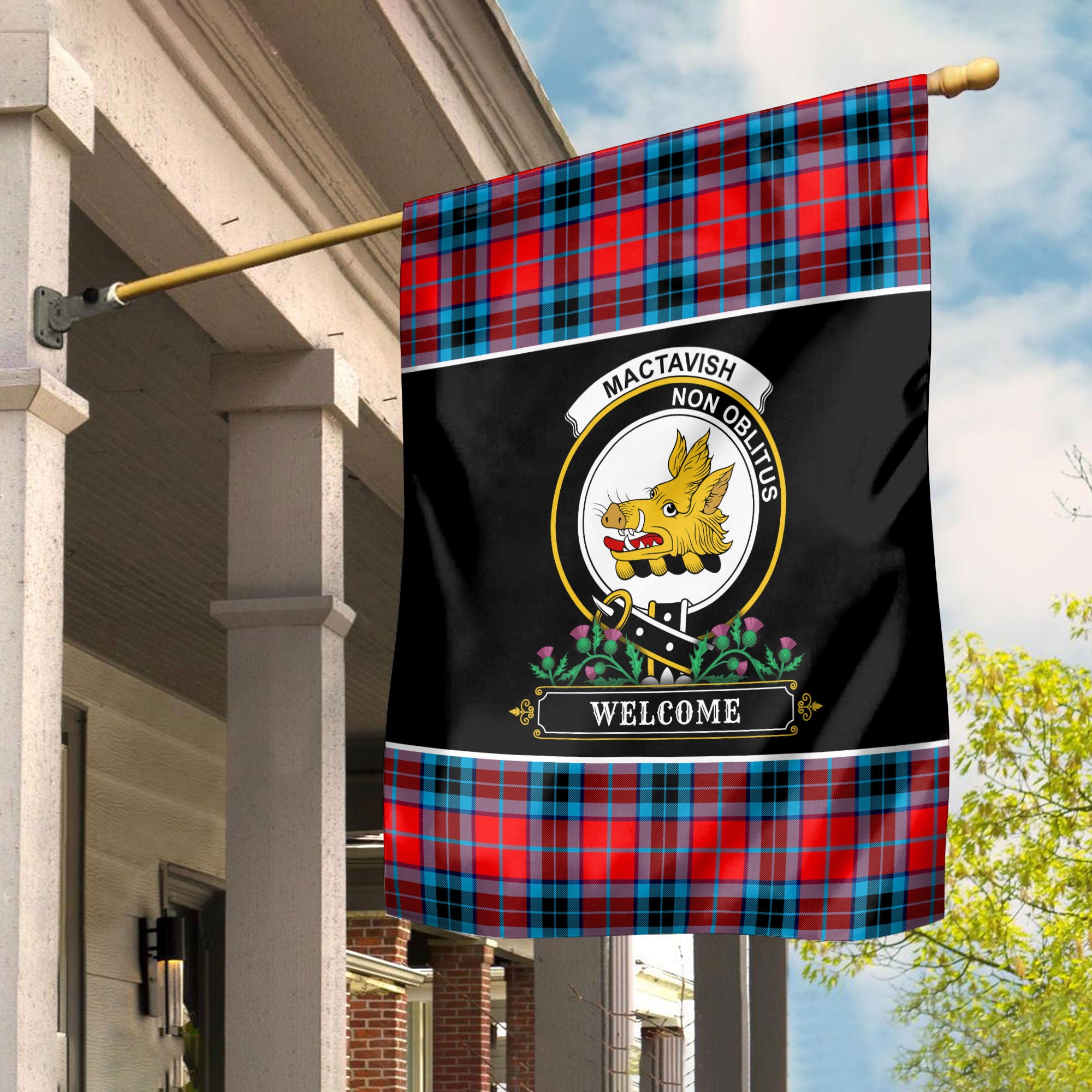 MacTavish Modern Tartan Crest Garden Flag - Welcome Style