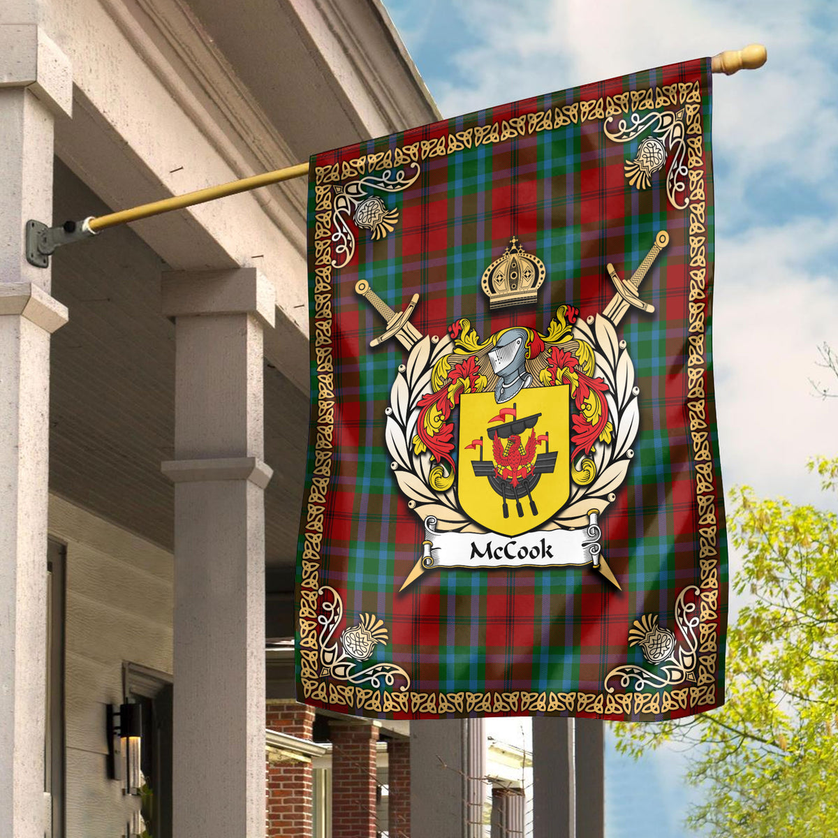 McCook Tartan Coat Of Arms Garden Flag - Celtic Thistle Style