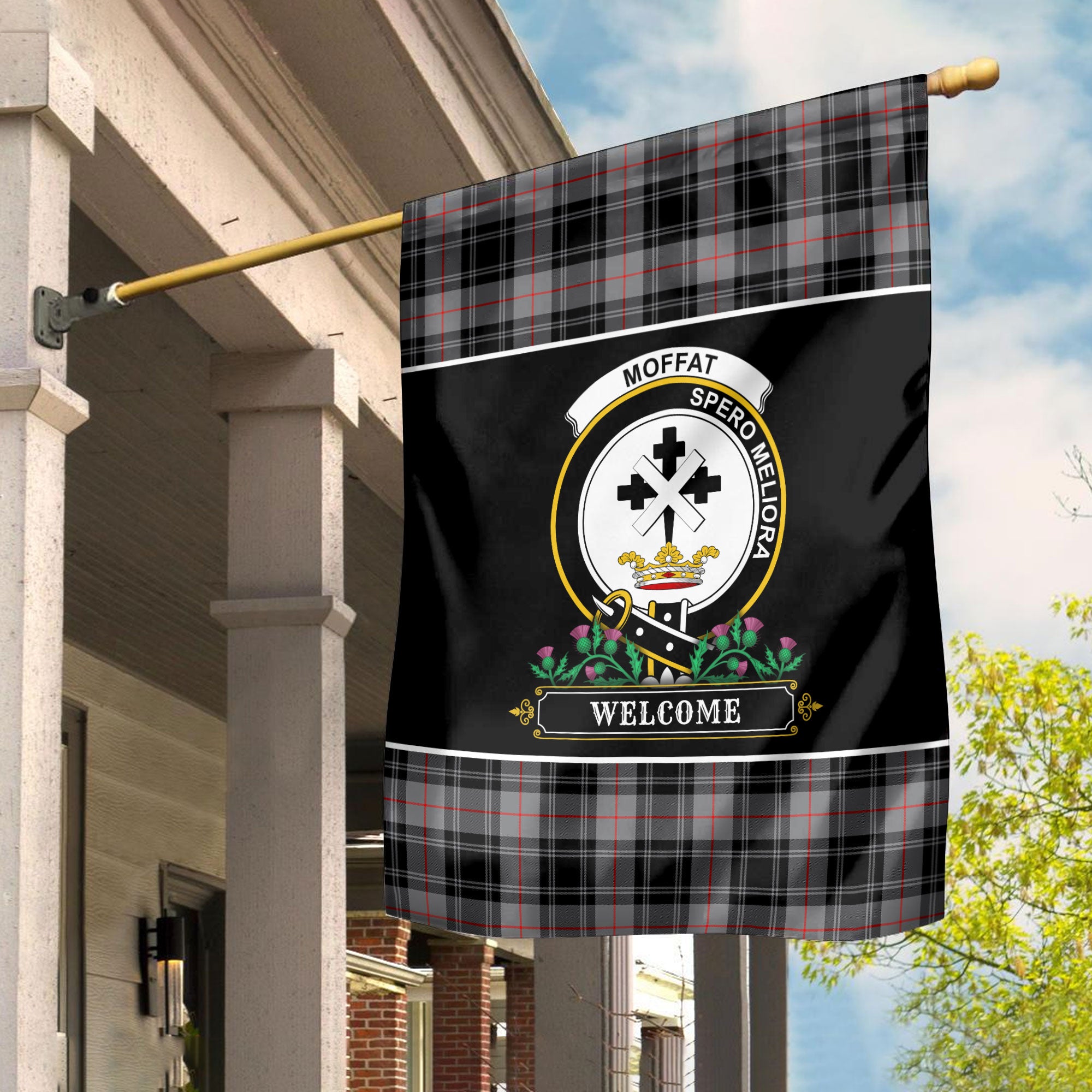 Moffat Modern Tartan Crest Garden Flag - Welcome Style