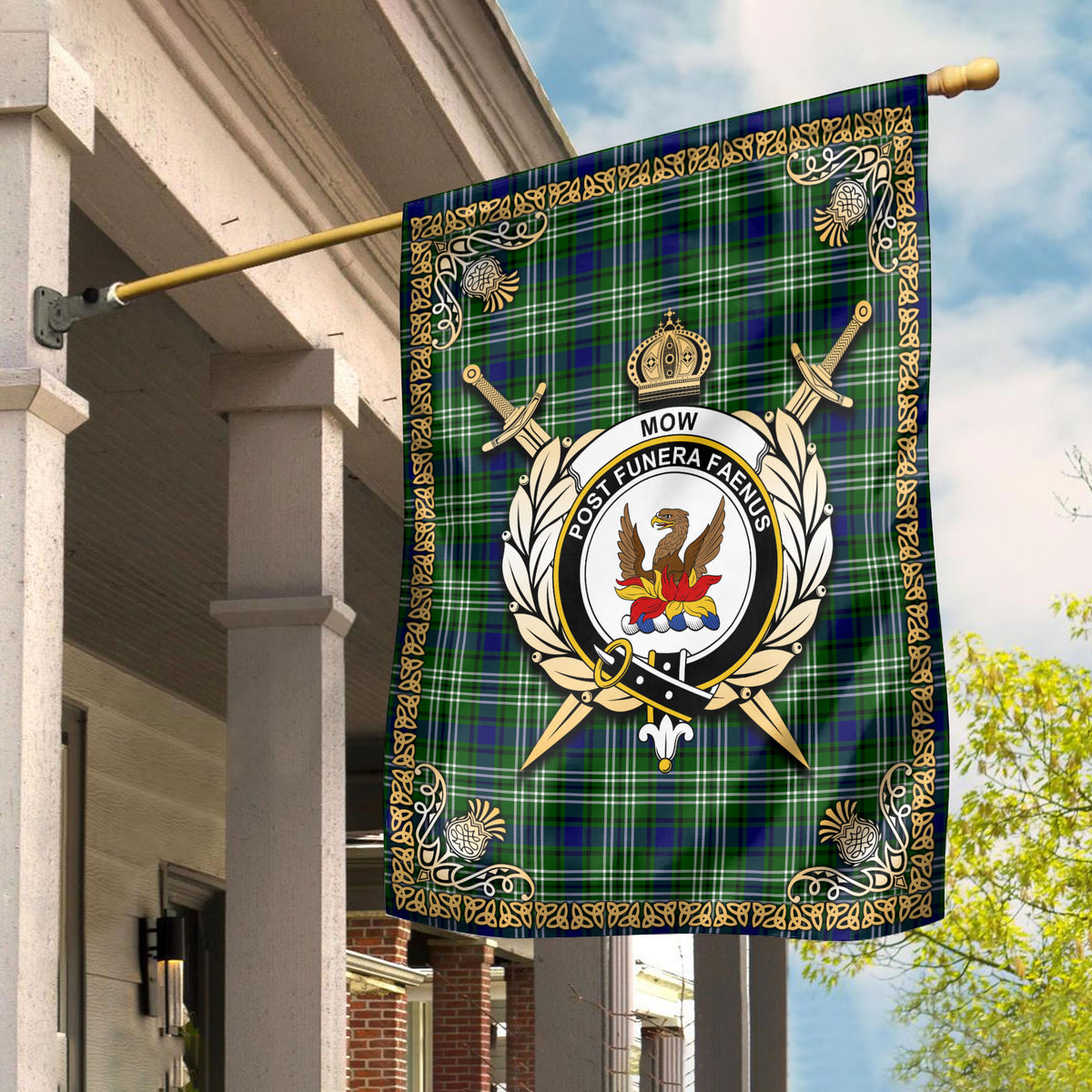 Mow Tartan Crest Garden Flag - Celtic Thistle Style