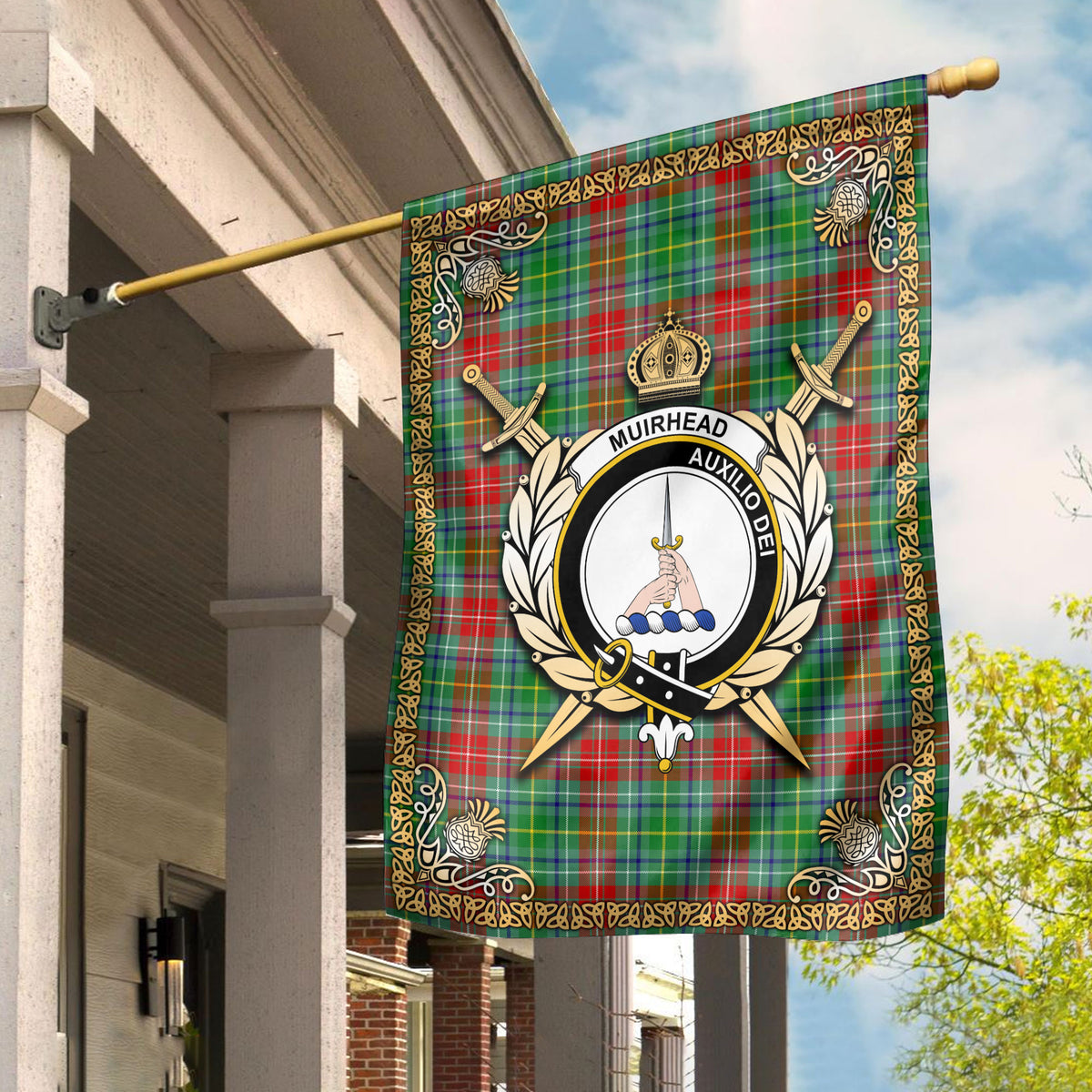 Muirhead Tartan Crest Garden Flag - Celtic Thistle Style