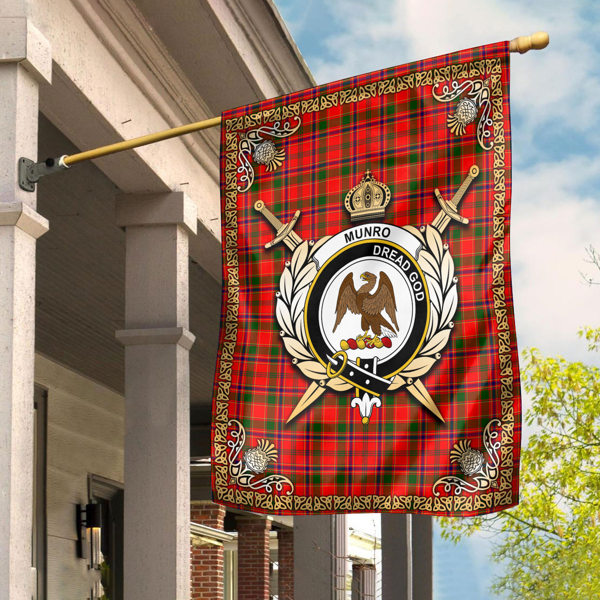 Munro Modern Tartan Crest Garden Flag - Celtic Thistle Style