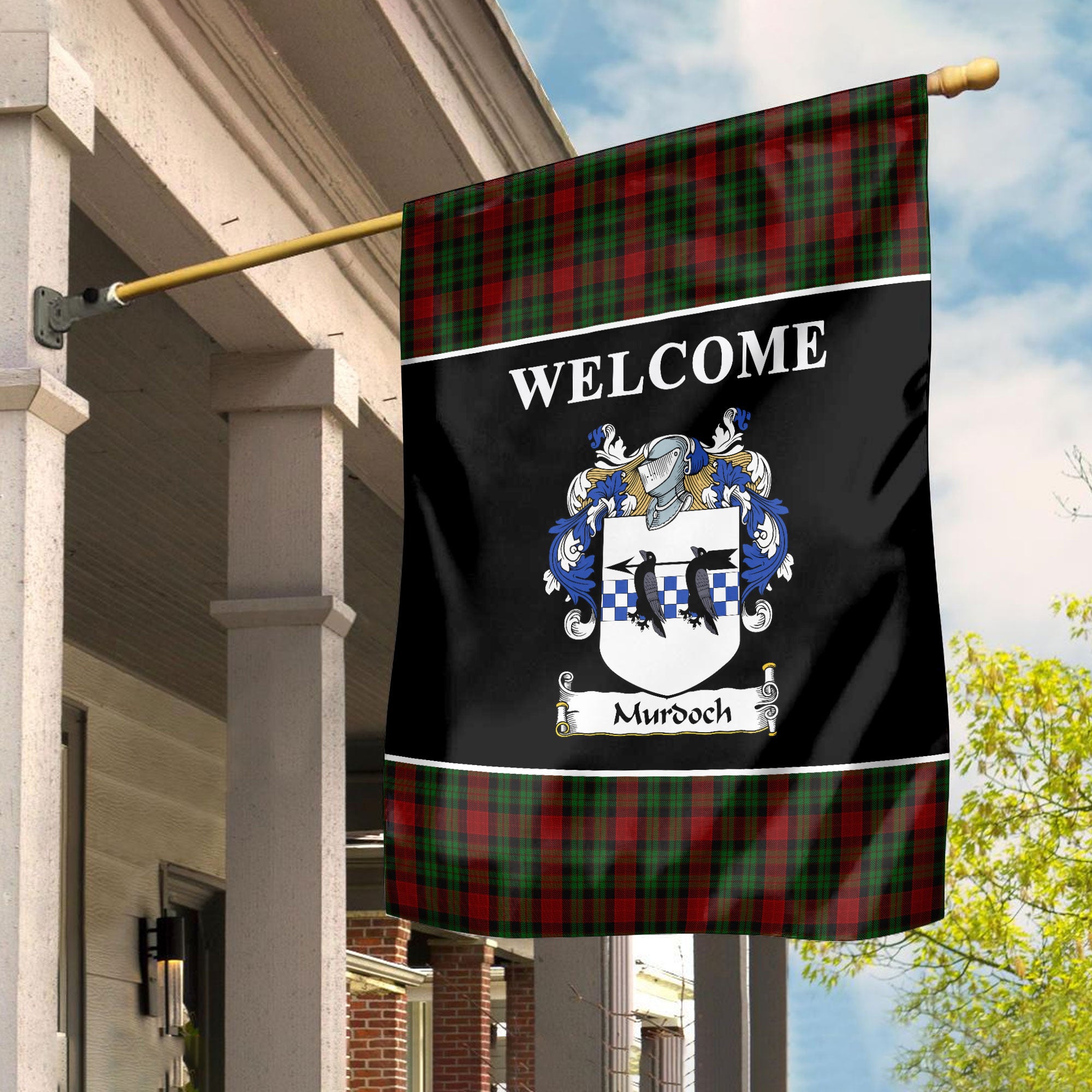 Murdoch Tartan Crest Black Garden Flag