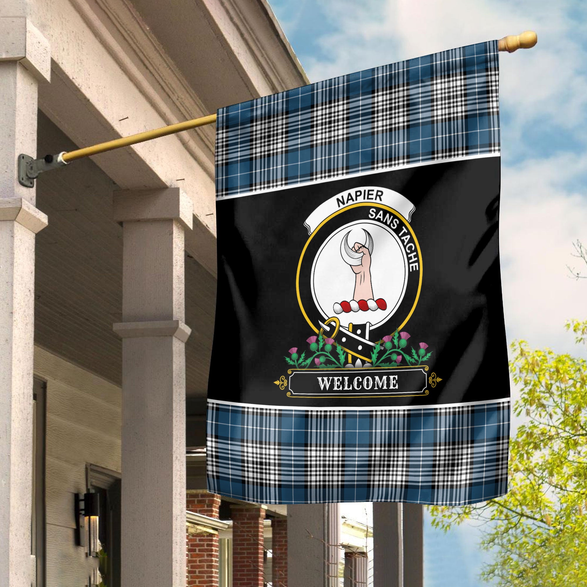 Napier Modern Tartan Crest Garden Flag - Welcome Style