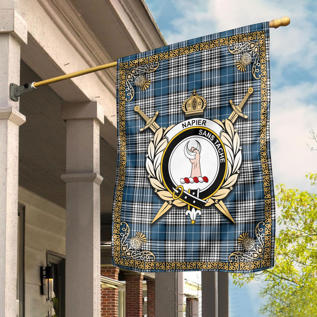 Napier Modern Tartan Crest Garden Flag - Celtic Thistle Style