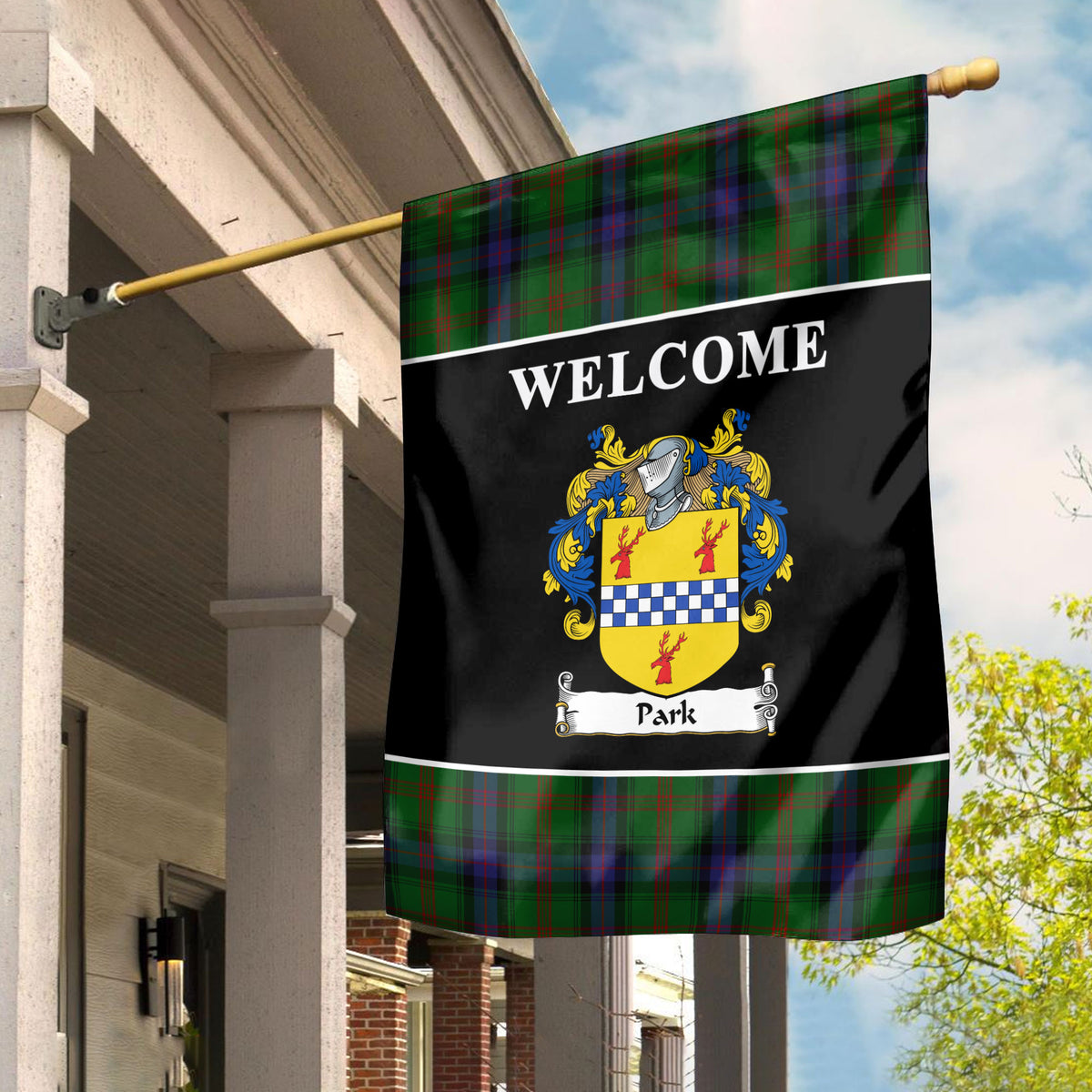 Park Tartan Crest Black Garden Flag