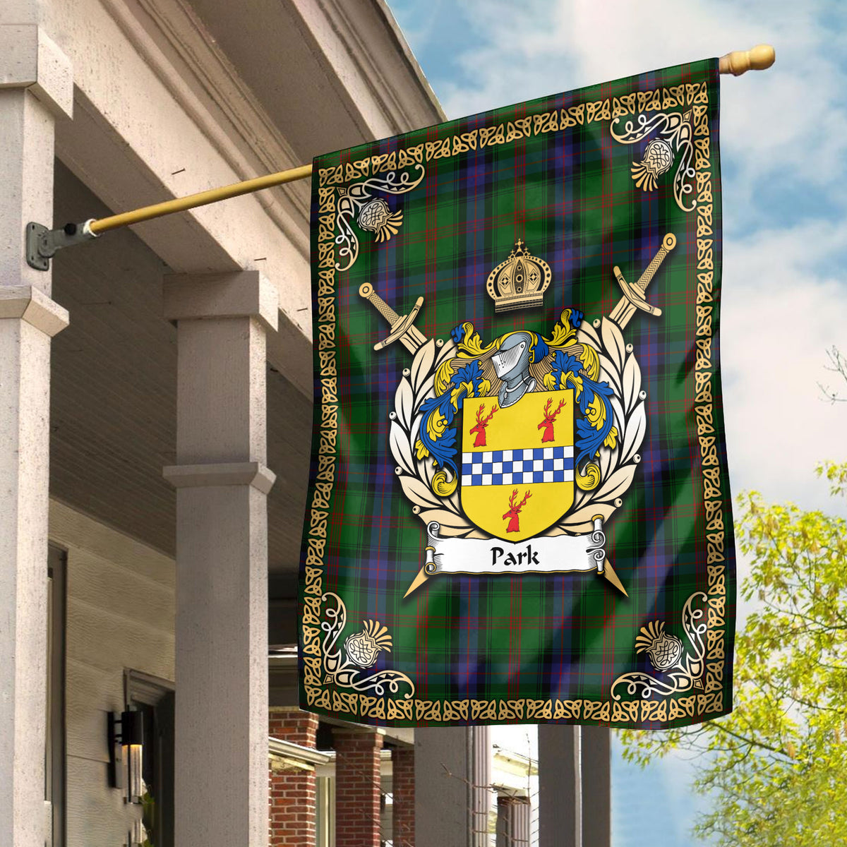 Park Tartan Crest Garden Flag - Celtic Thistle Style