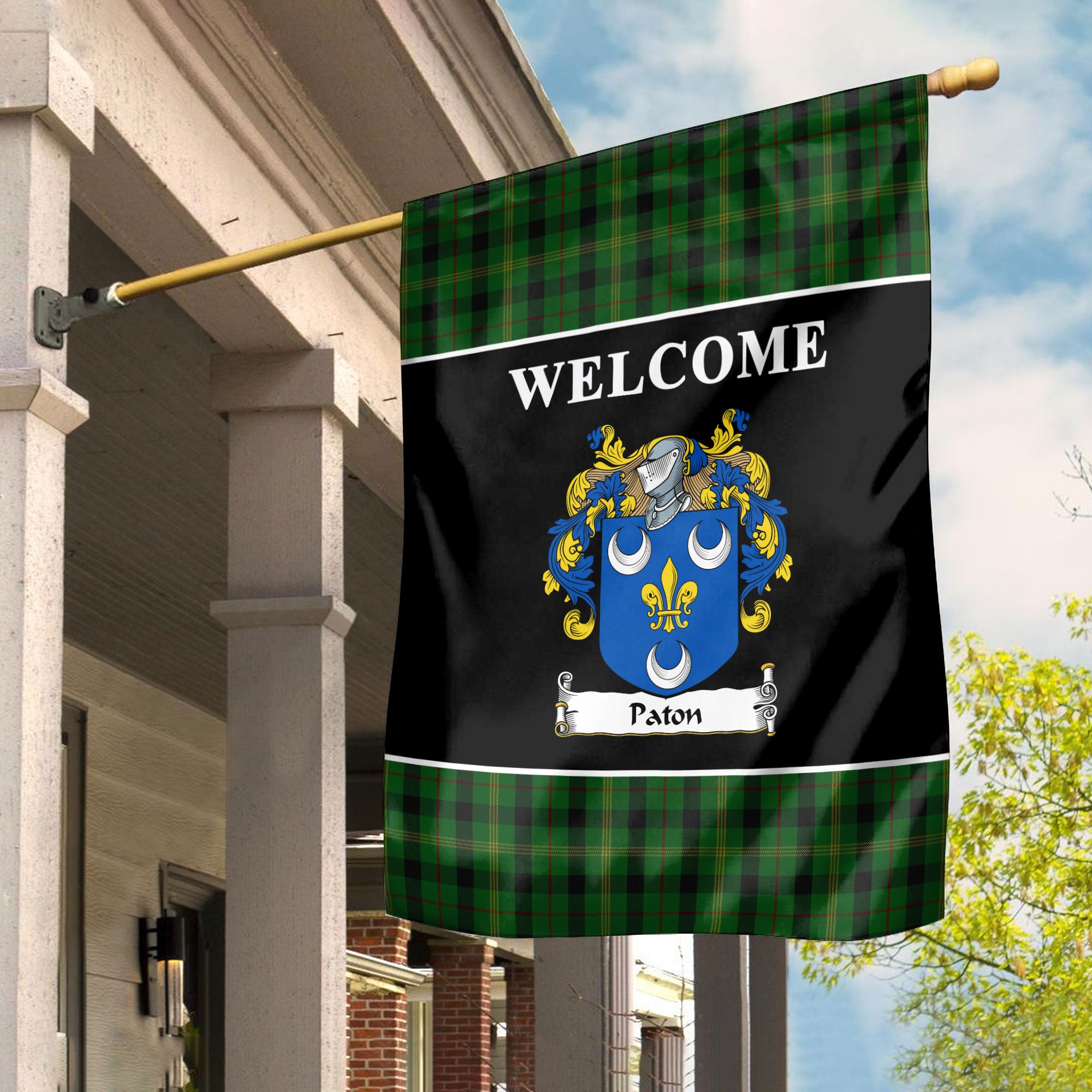 Paton Tartan Crest Black Garden Flag