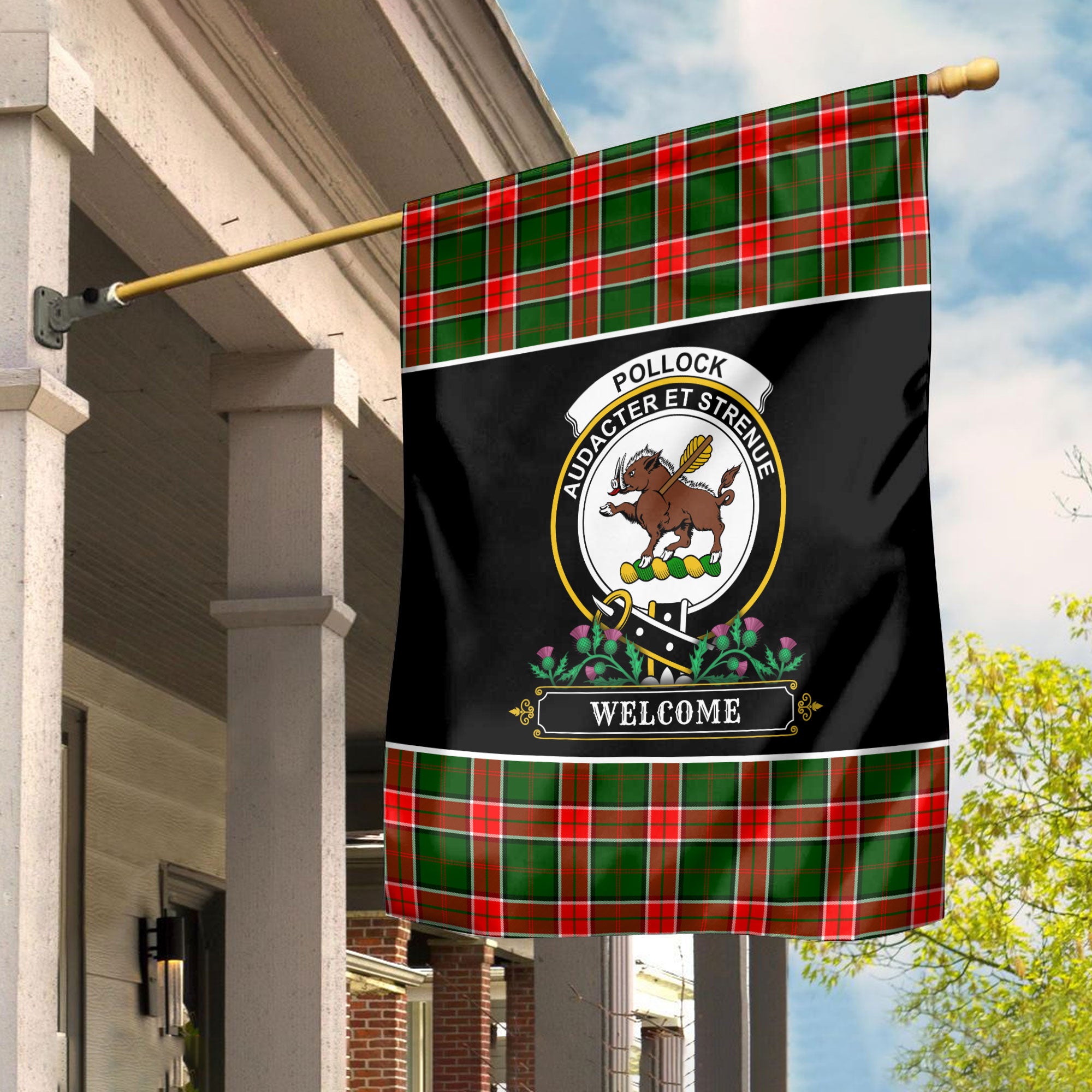 Pollock Tartan Crest Garden Flag - Welcome Style