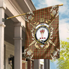 Reid Tartan Crest Black Garden Flag - Gold Thistle Style