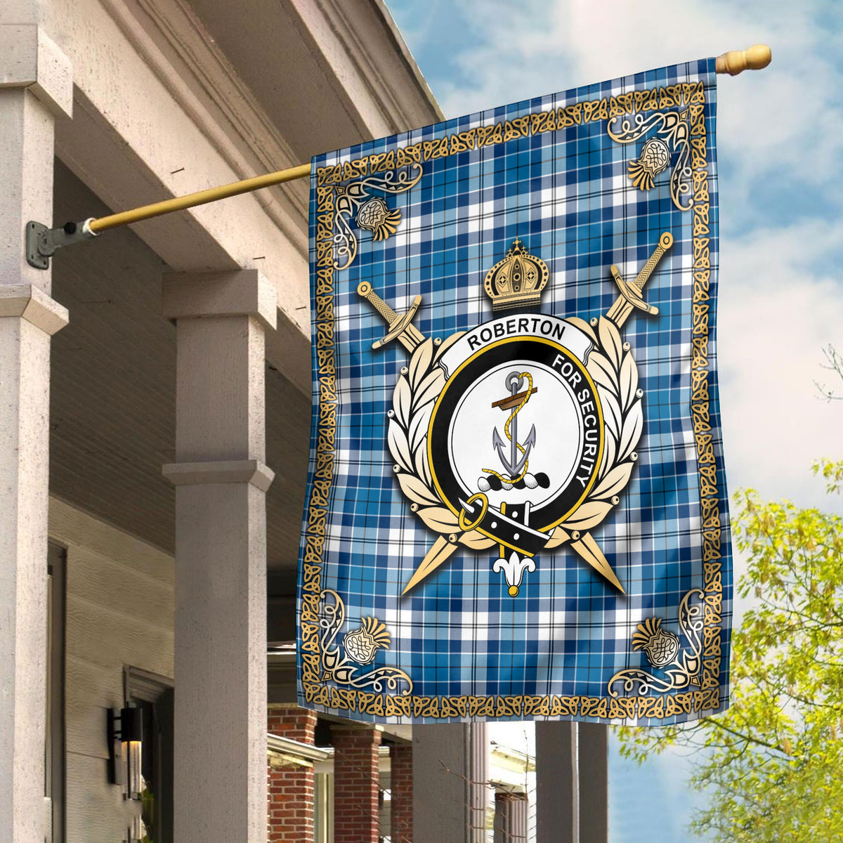 Roberton Tartan Crest Garden Flag - Celtic Thistle Style