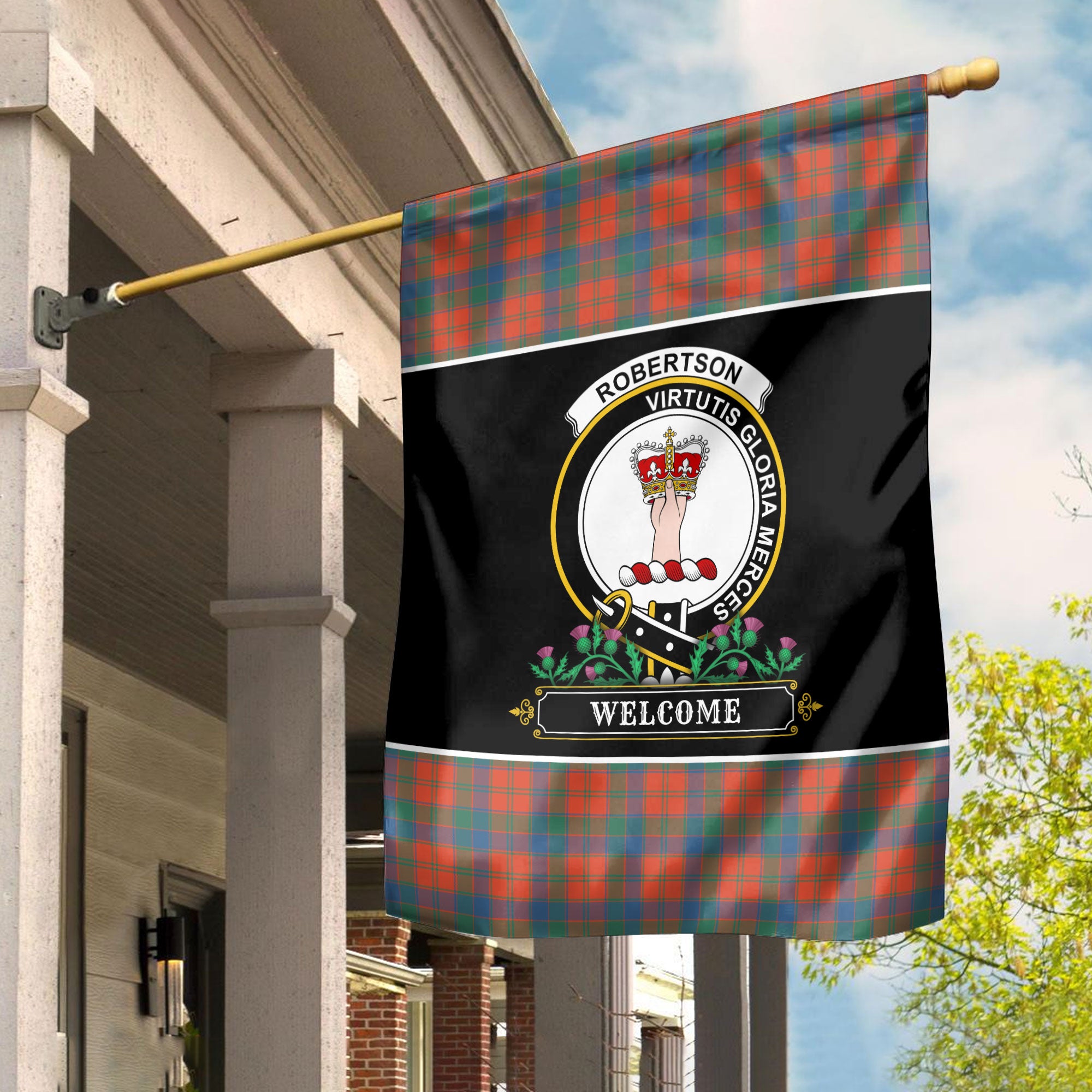 Robertson Ancient Tartan Crest Garden Flag - Welcome Style