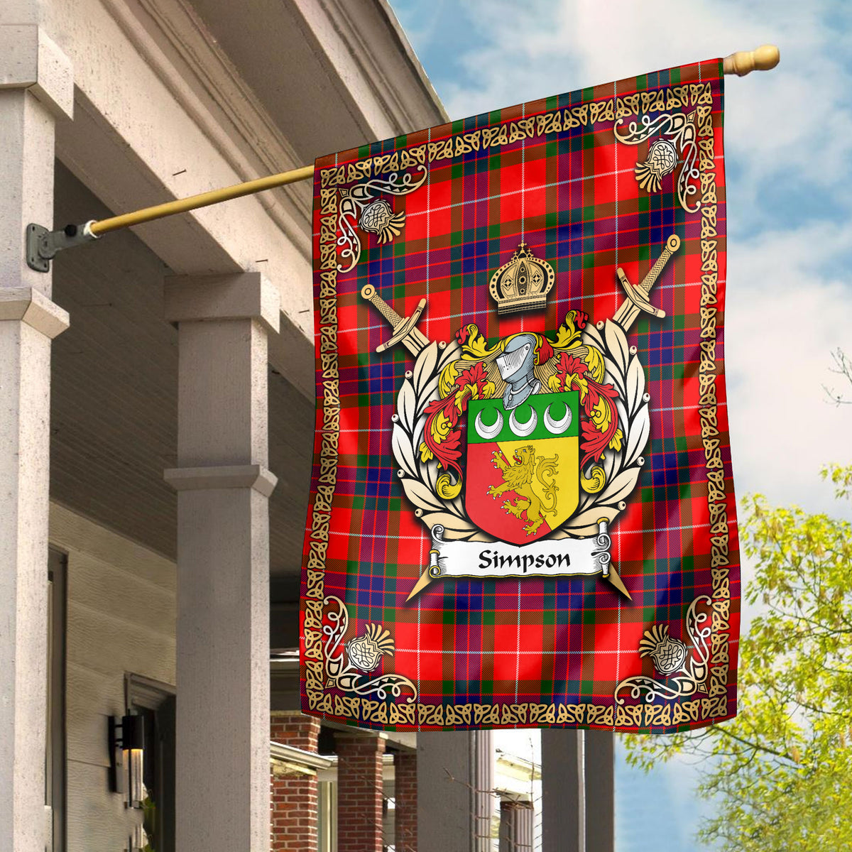 Simpson Tartan Crest Garden Flag - Celtic Thistle Style