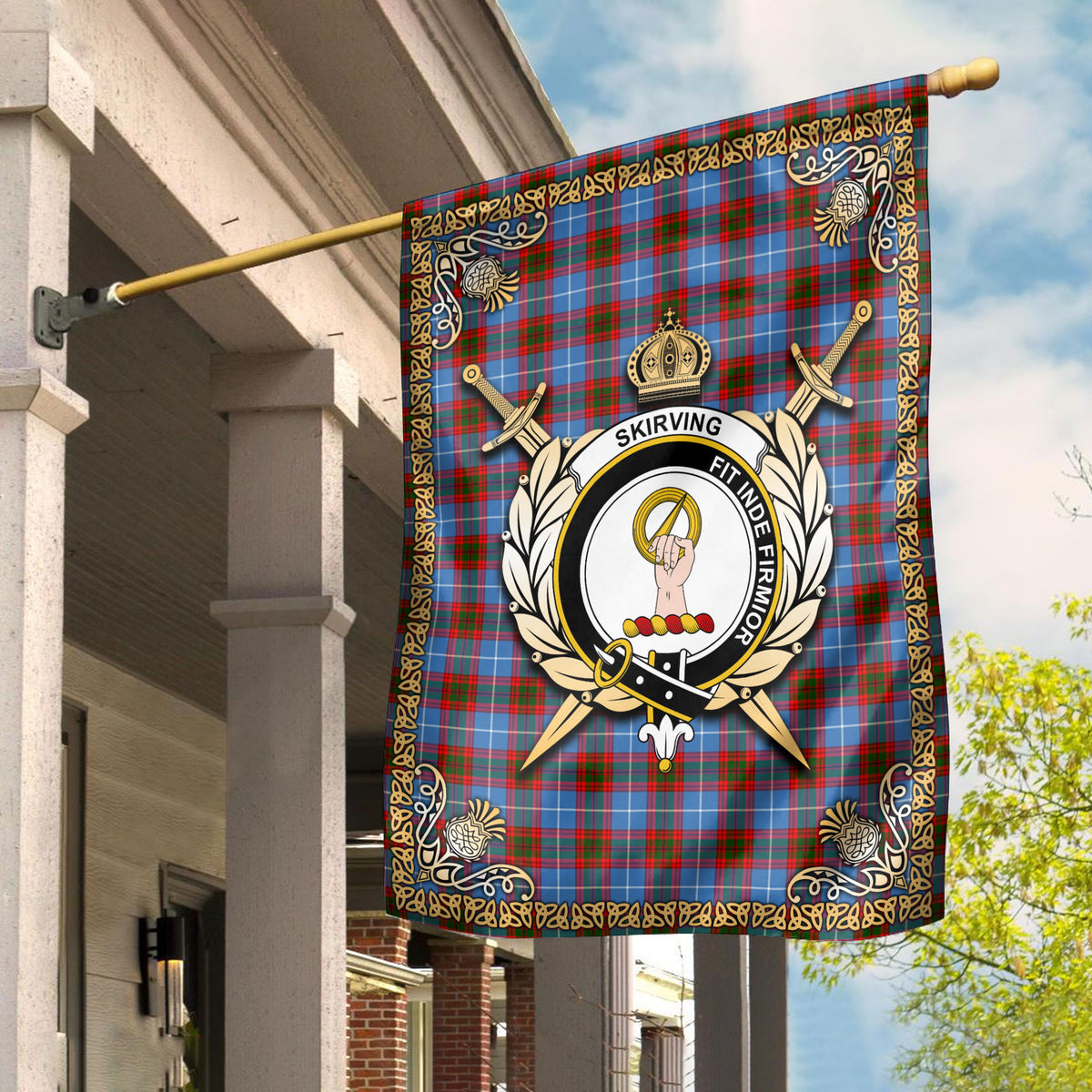 Skirving Tartan Crest Garden Flag - Celtic Thistle Style