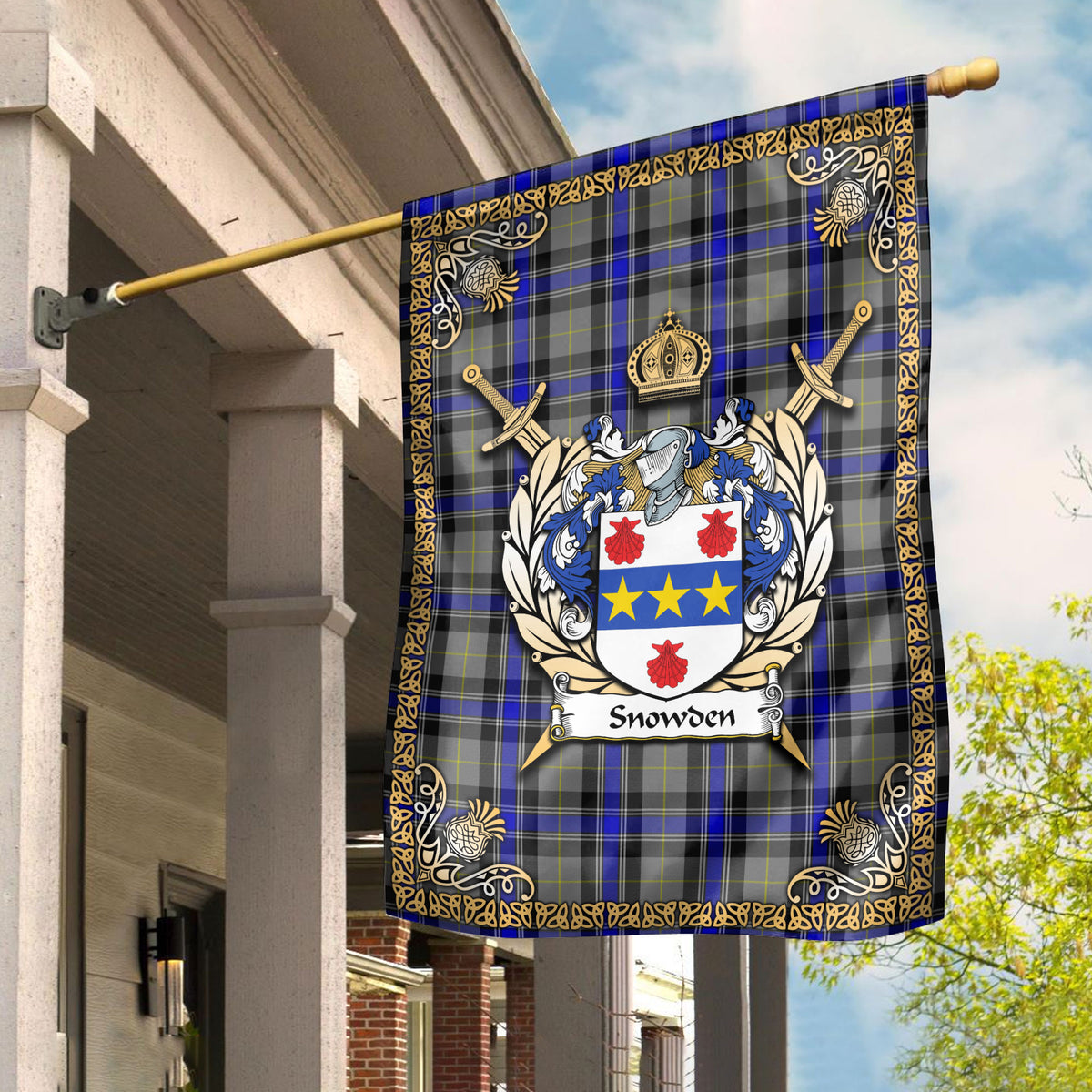 Snowden Tartan Crest Garden Flag - Celtic Thistle Style