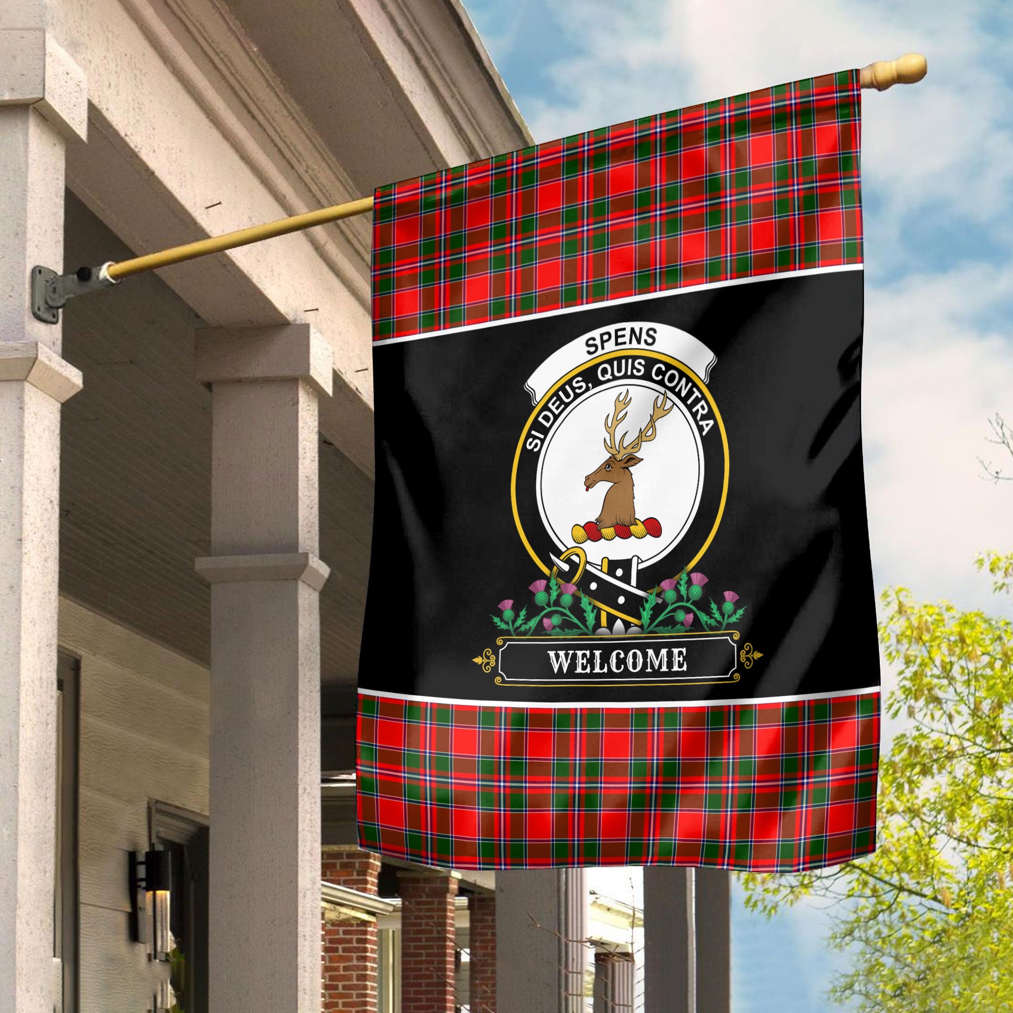 Spens (or Spence) Tartan Crest Garden Flag - Welcome Style