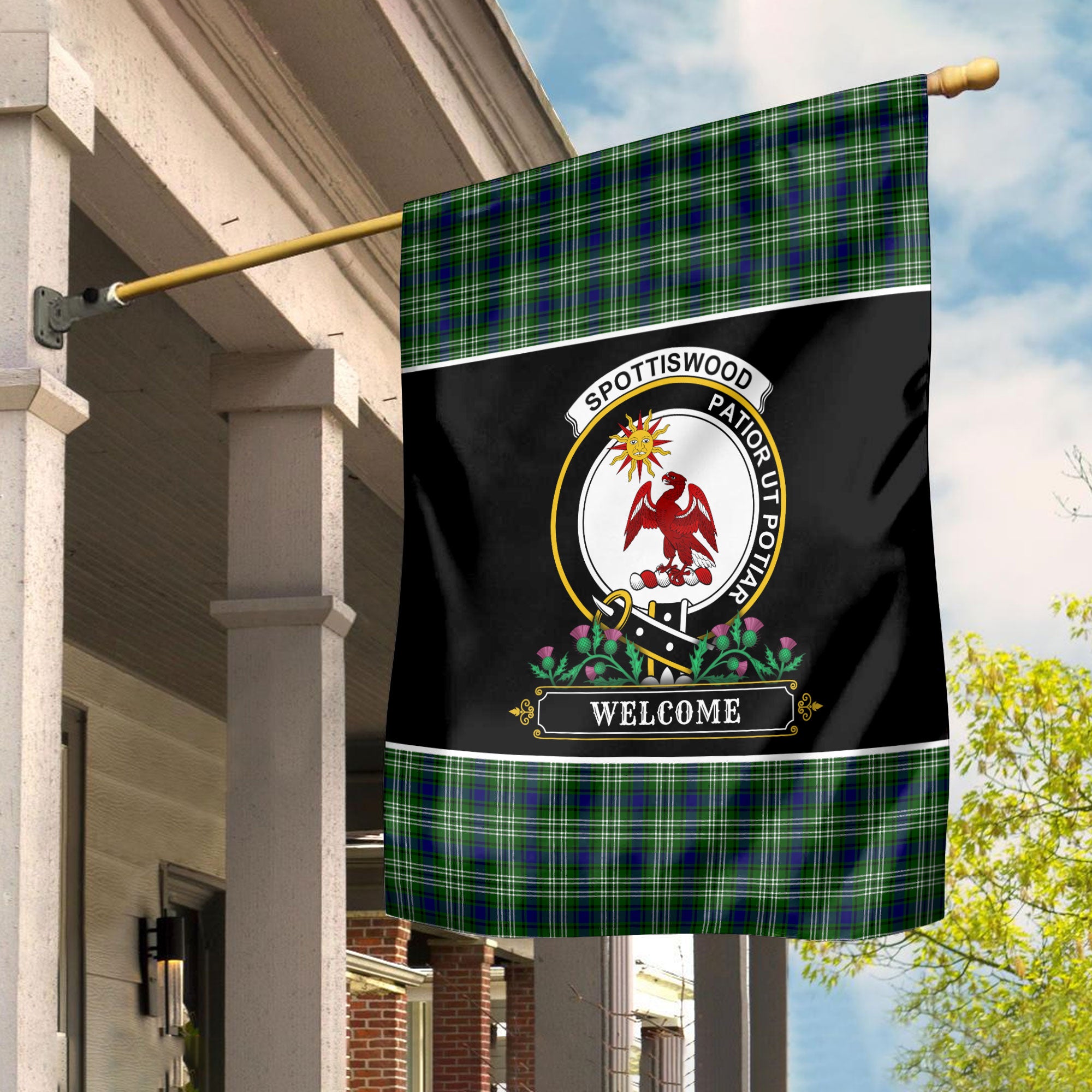 Spottiswood Tartan Crest Garden Flag - Welcome Style