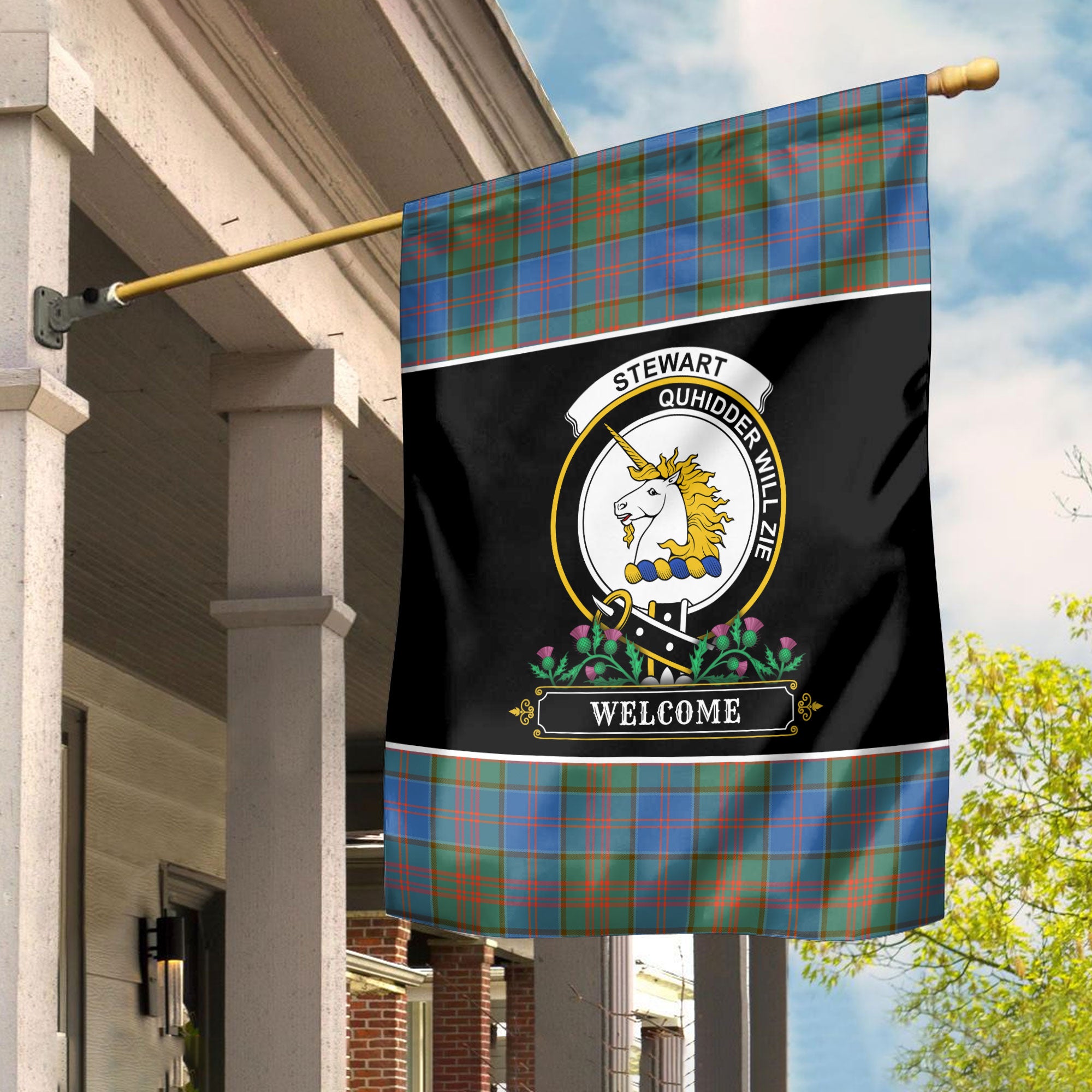 Stewart of Appin Hunting Ancient Tartan Crest Garden Flag - Welcome Style