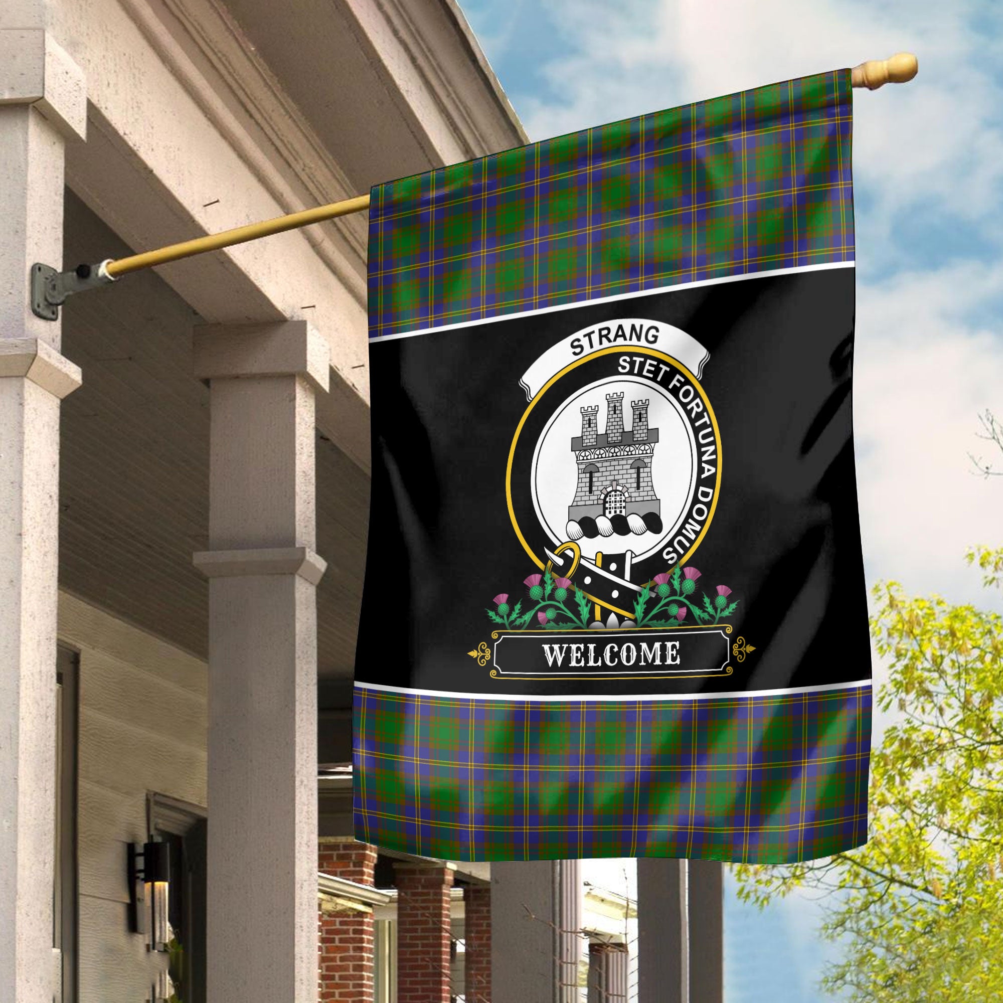 Strang (or Strange) Tartan Crest Garden Flag - Welcome Style