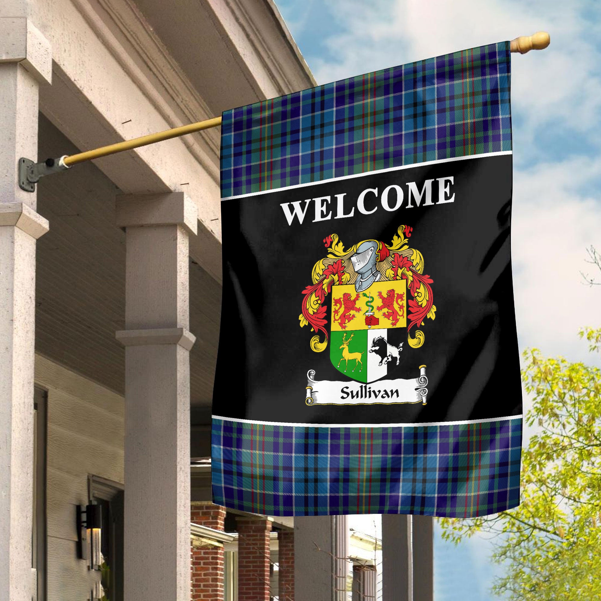 Sullivan Tartan Crest Black Garden Flag