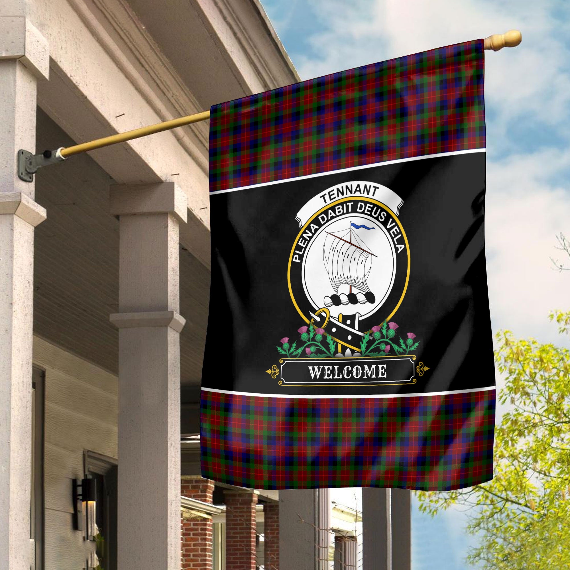 Tennant Tartan Crest Garden Flag - Welcome Style