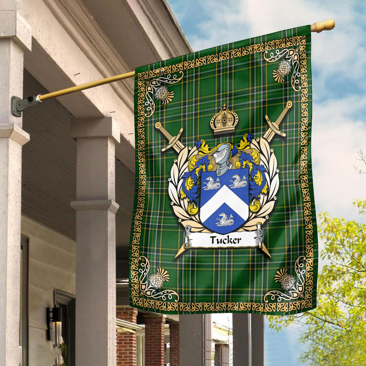 Tucker Tartan Crest Garden Flag - Celtic Thistle Style