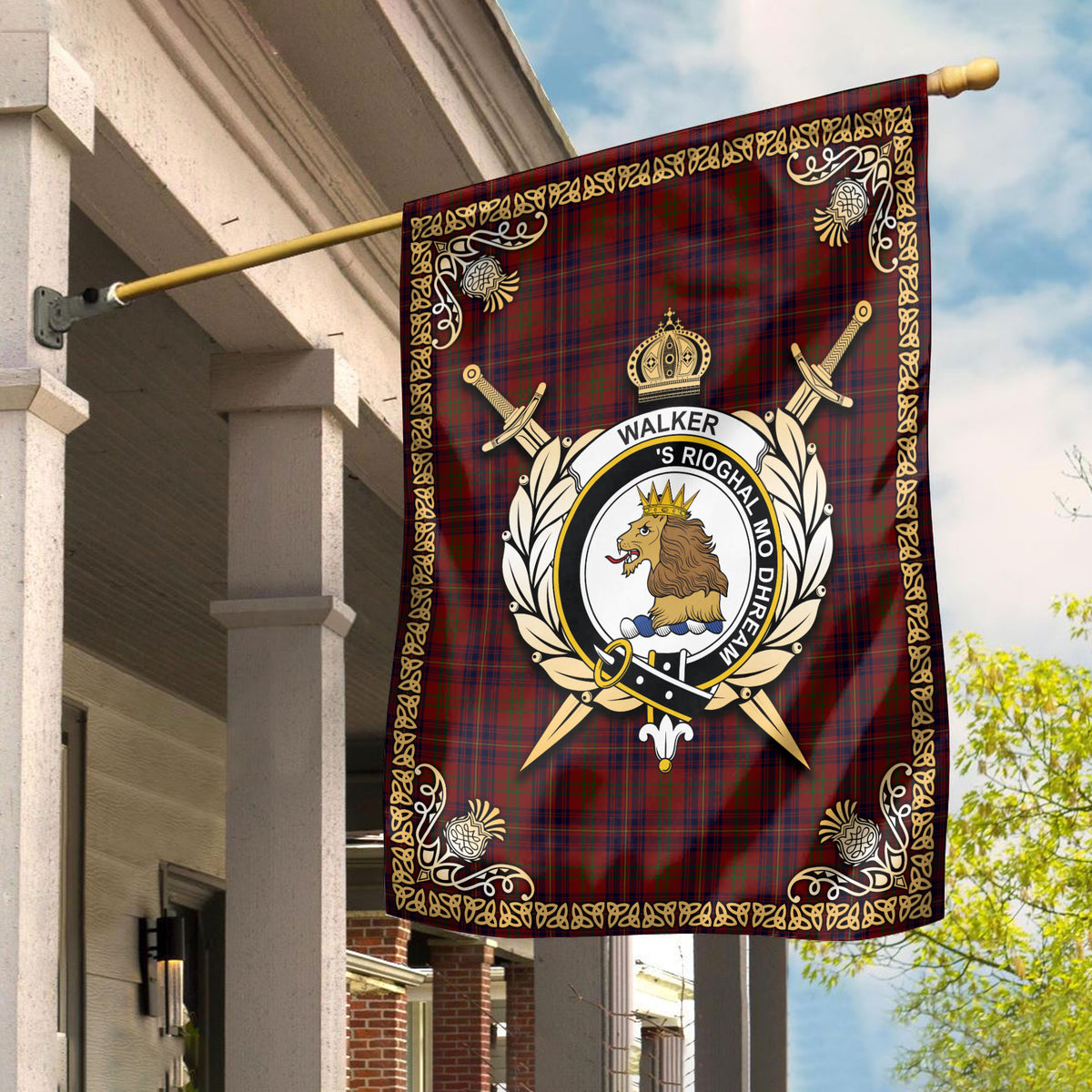 Walker Tartan Crest Garden Flag - Celtic Thistle Style