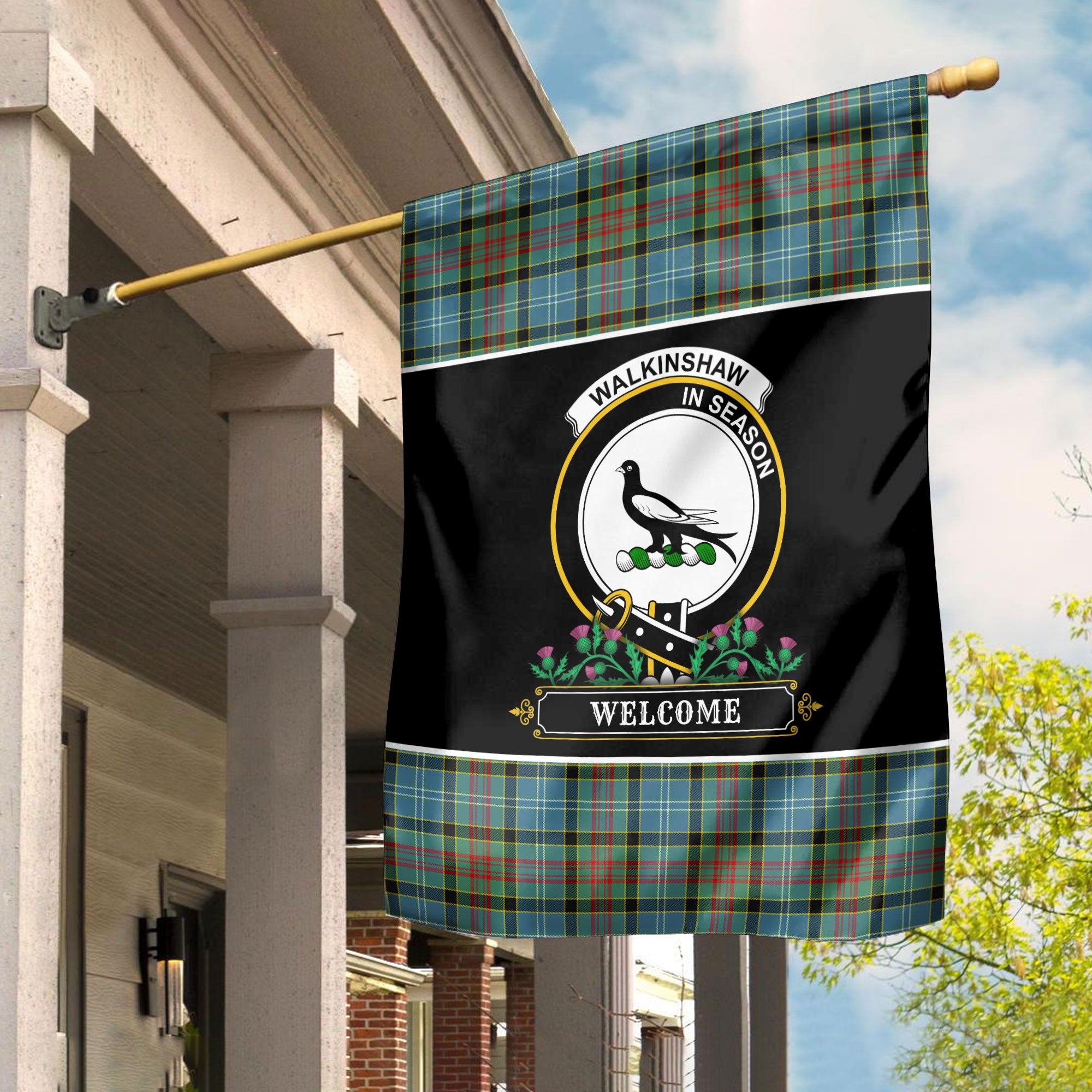 Walkinshaw Tartan Crest Garden Flag - Welcome Style