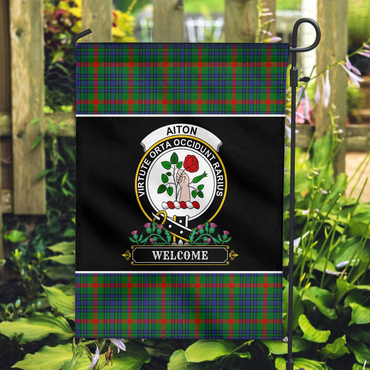 Aiton Tartan Crest Garden Flag - Welcome Style