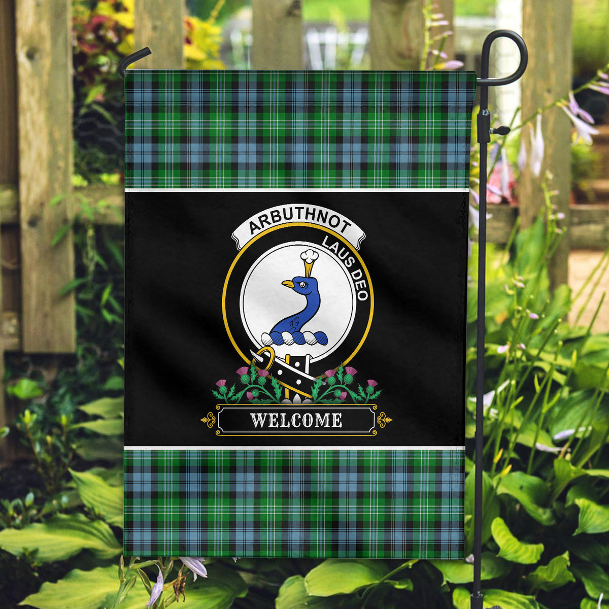 Arbuthnot Ancient Tartan Crest Garden Flag - Welcome Style