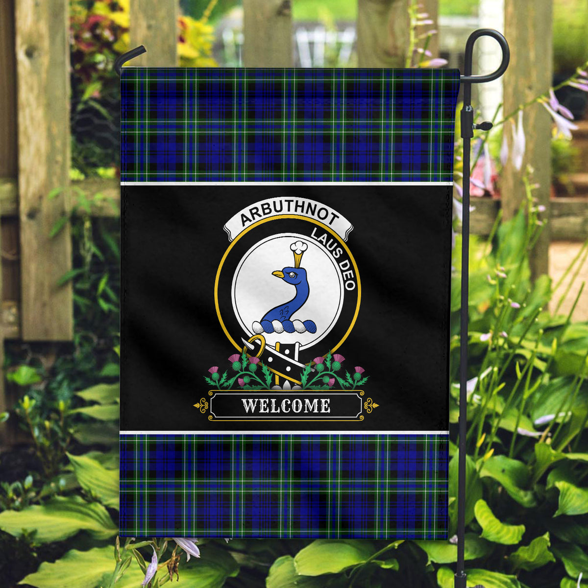 Arbuthnot Modern Tartan Crest Garden Flag - Welcome Style