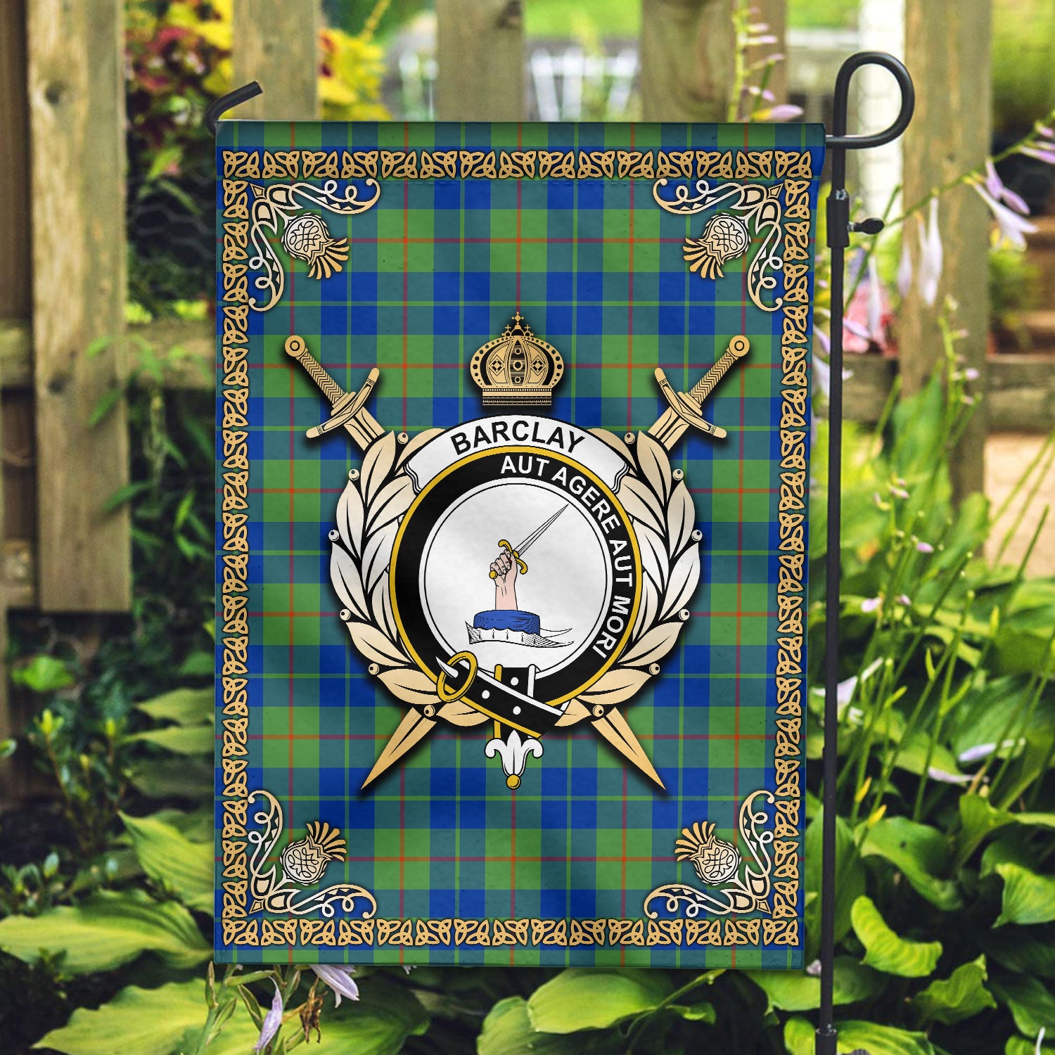 Barclay Hunting Ancient Tartan Crest Garden Flag - Celtic Thistle Style