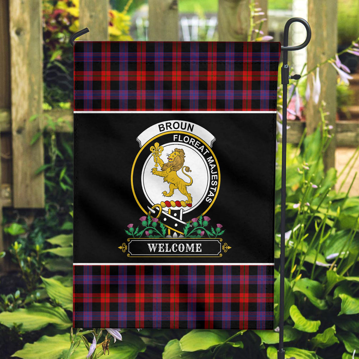 Brown Modern Tartan Crest Garden Flag - Welcome Style