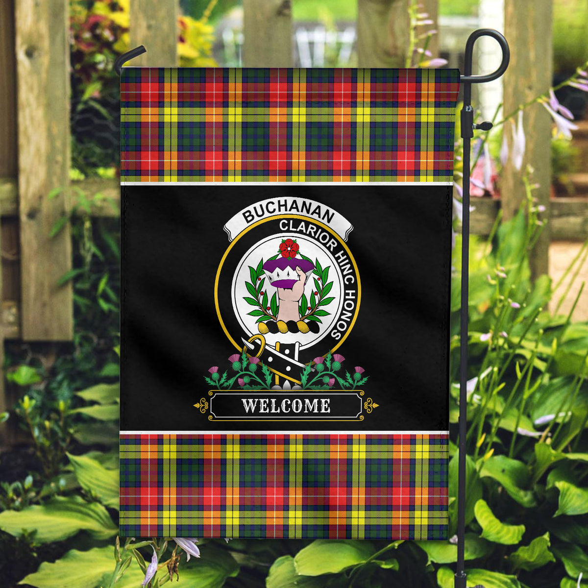 Buchanan Modern Tartan Crest Garden Flag - Welcome Style