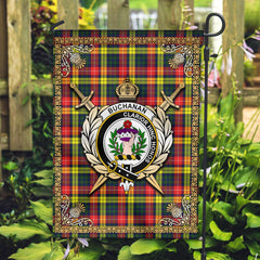 Buchanan Modern Tartan Crest Garden Flag - Celtic Thistle Style