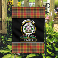 Buchanan Old Set Weathered Tartan Crest Garden Flag - Welcome Style