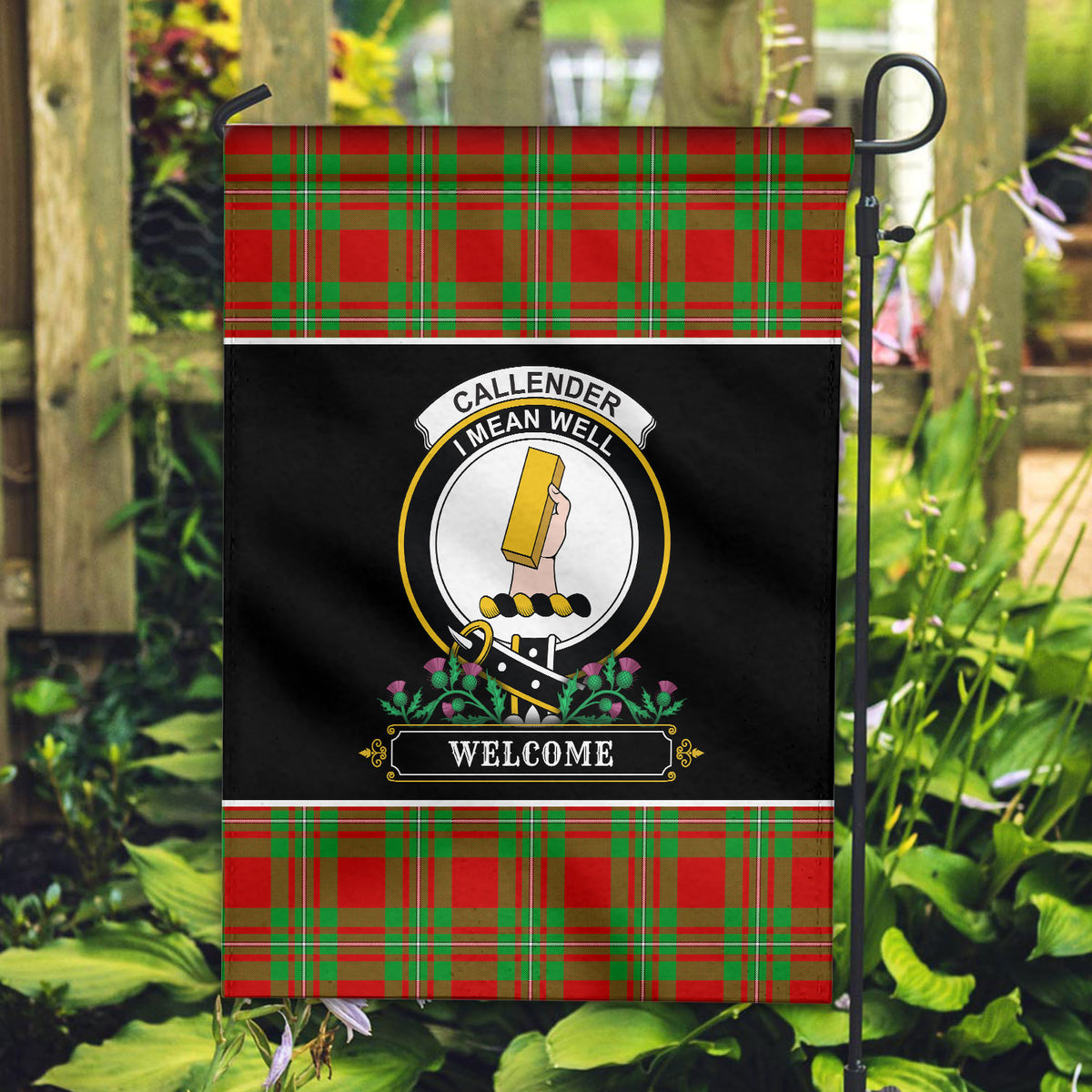 Callender Tartan Crest Garden Flag - Welcome Style