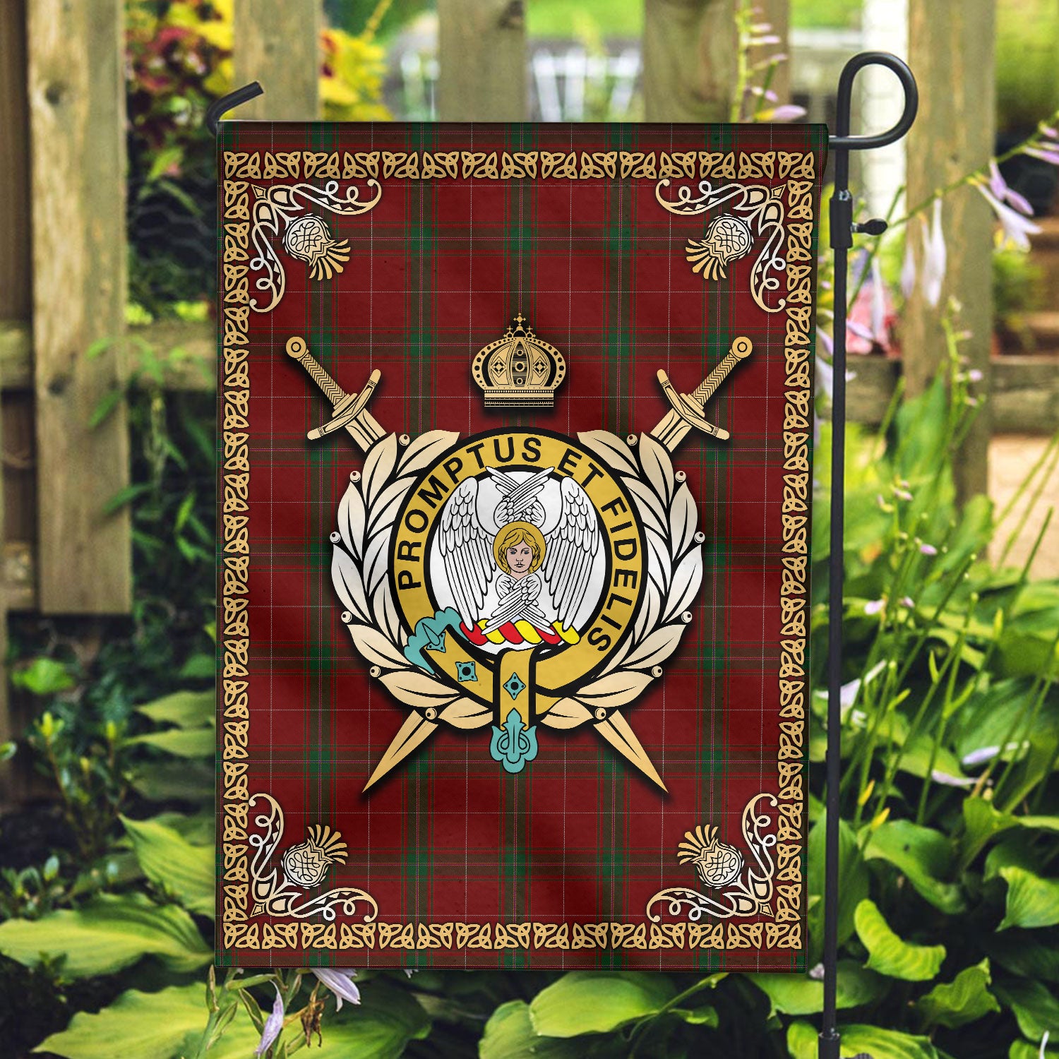 Carruthers Tartan Crest Garden Flag - Celtic Thistle Style