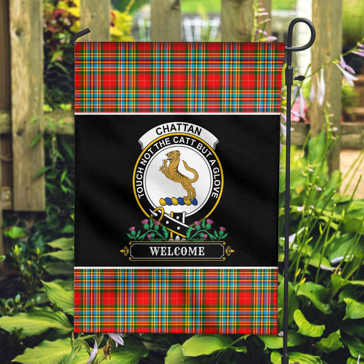 Chattan Tartan Crest Garden Flag - Welcome Style