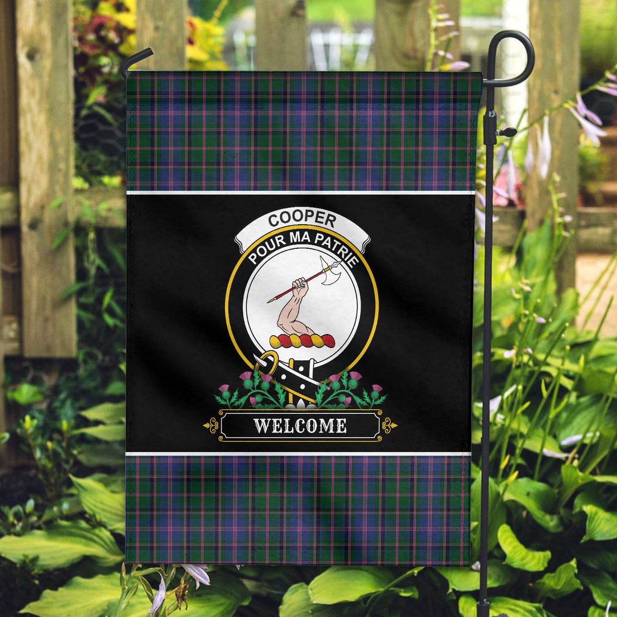 Cooper Tartan Crest Garden Flag - Welcome Style