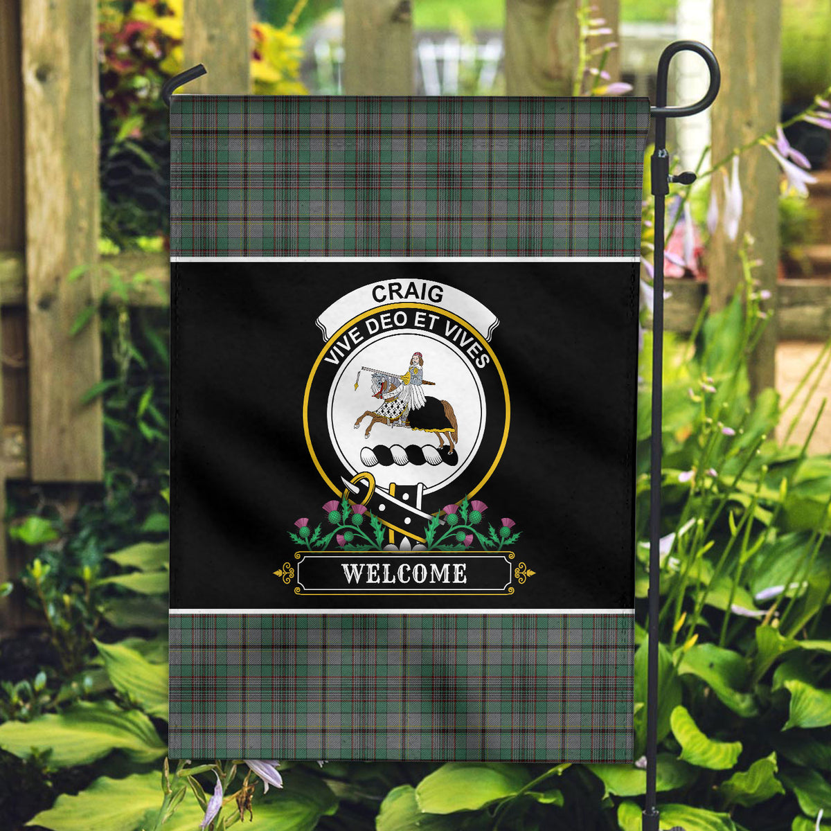 Craig Tartan Crest Garden Flag - Welcome Style