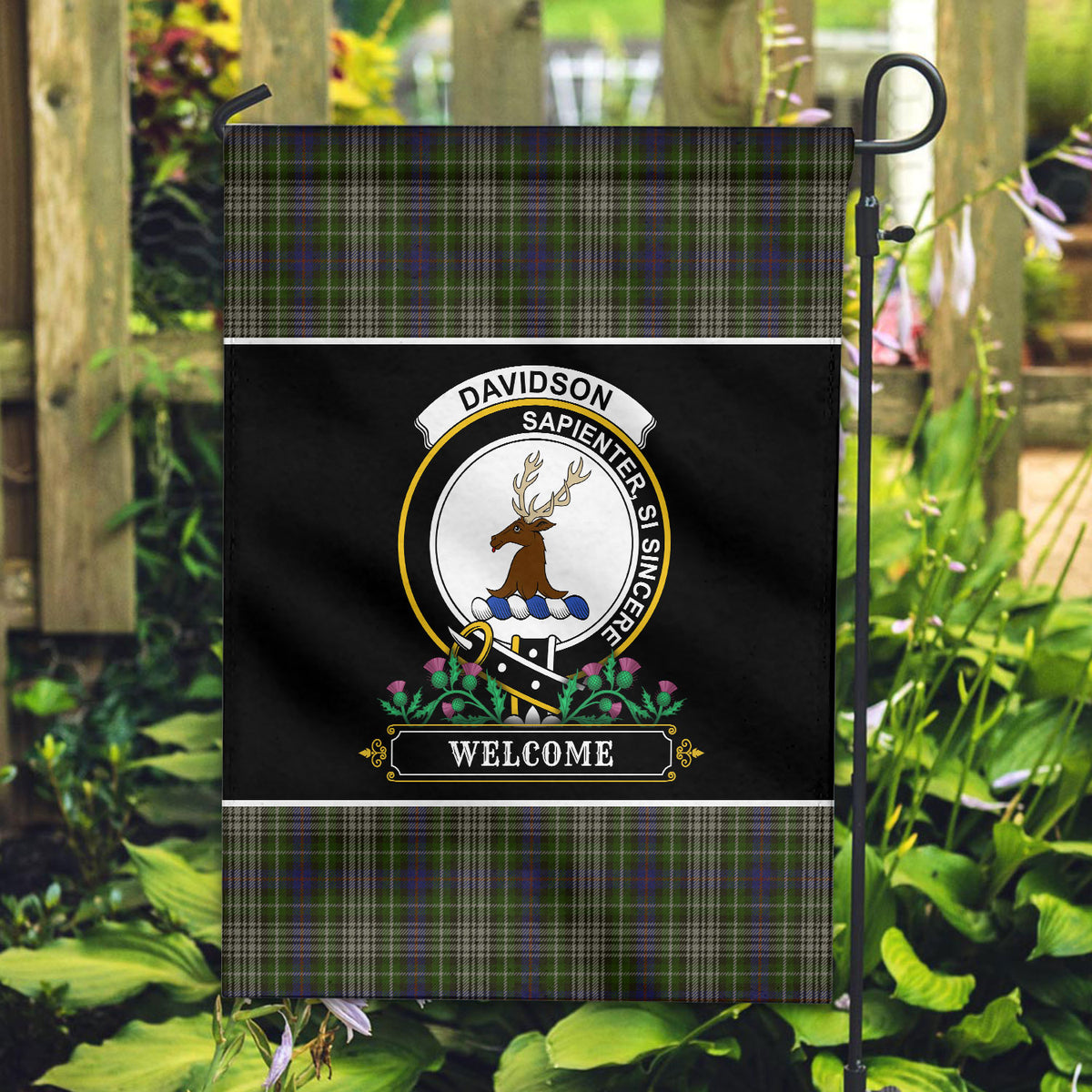 Davidson Tulloch Dress Tartan Crest Garden Flag - Welcome Style