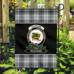 Douglas Grey Modern Tartan Crest Garden Flag - Welcome Style