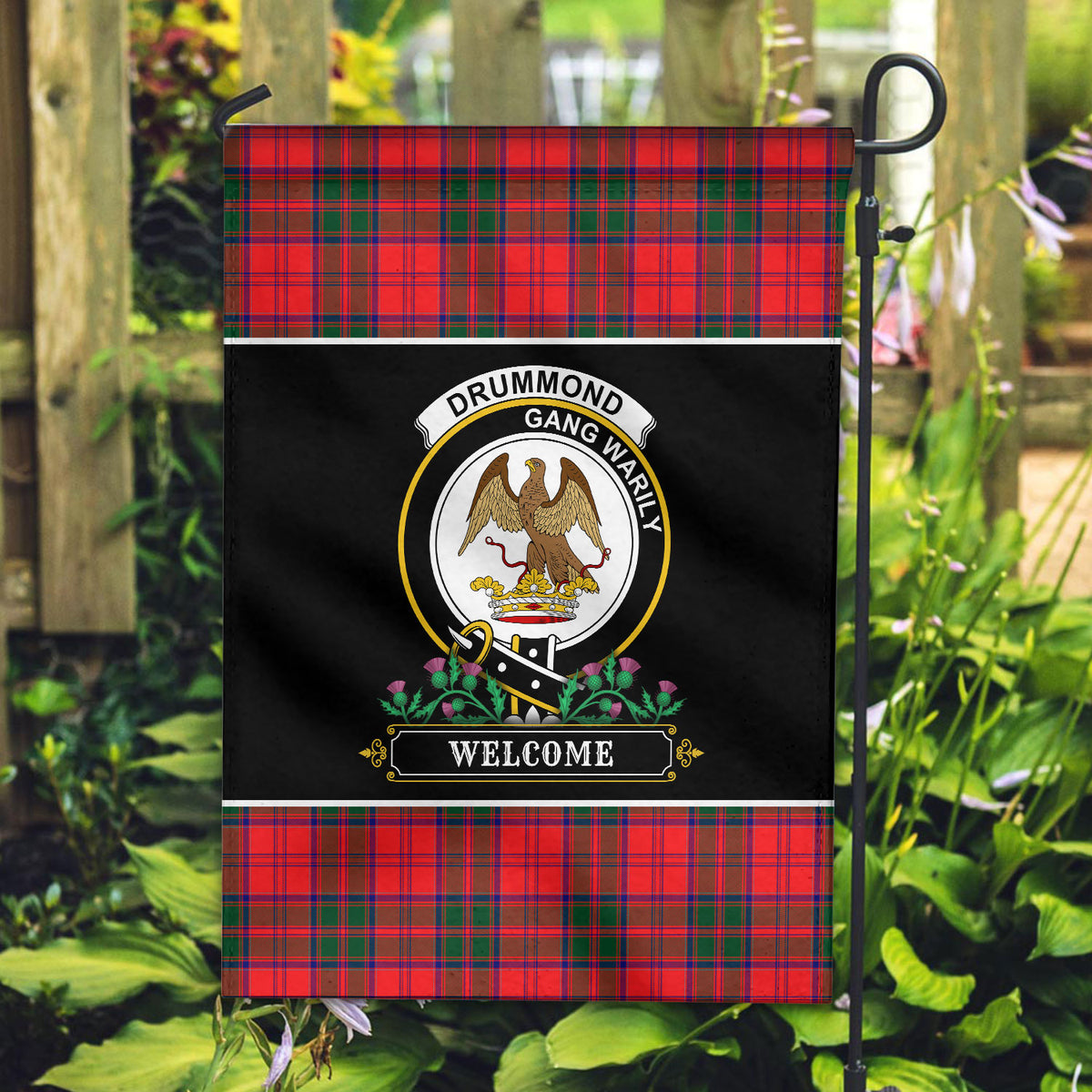 Drummond Modern Tartan Crest Garden Flag - Welcome Style