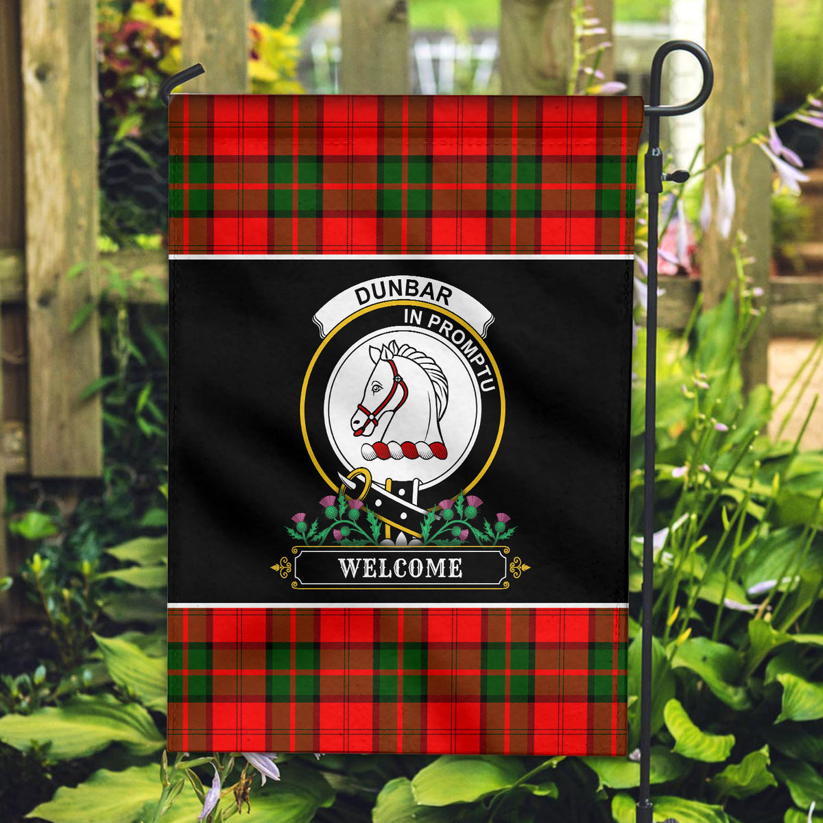 Dunbar Modern Tartan Crest Garden Flag - Welcome Style