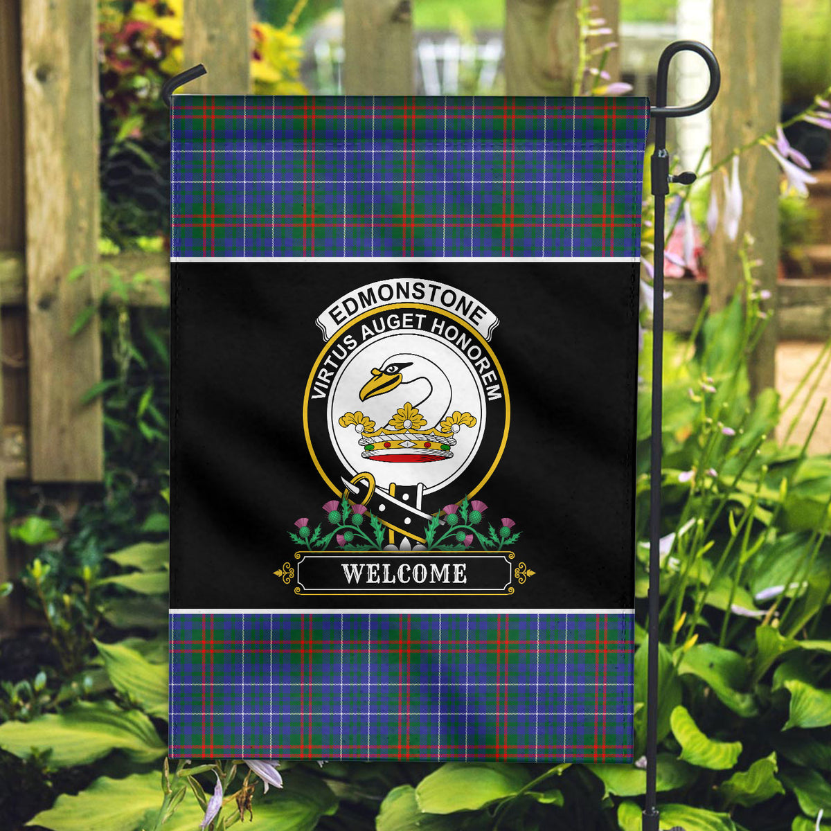 Edmonstone Tartan Crest Garden Flag - Welcome Style