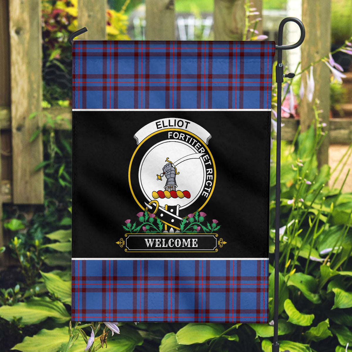 Elliot Modern Tartan Crest Garden Flag - Welcome Style