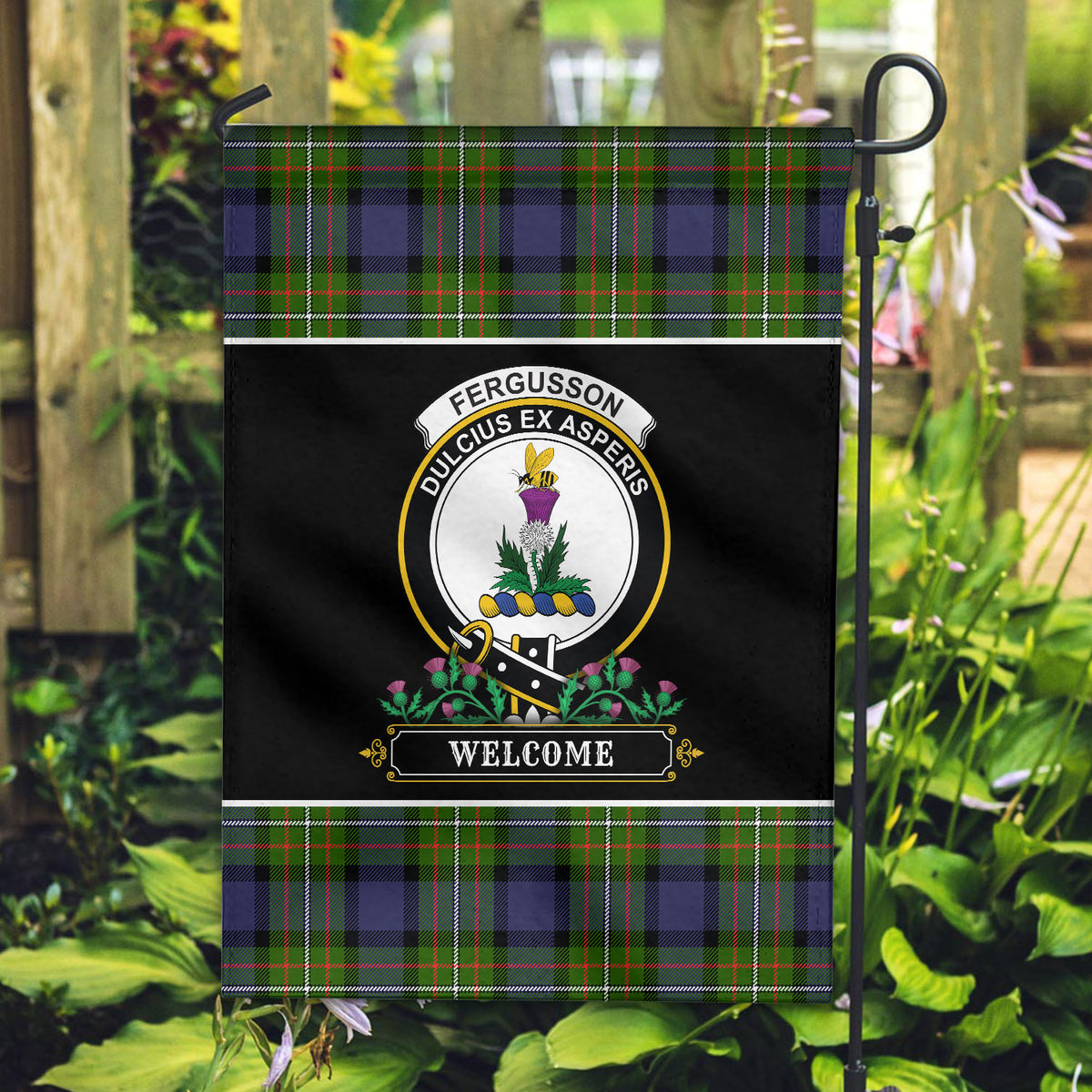 Fergusson Modern Tartan Crest Garden Flag - Welcome Style