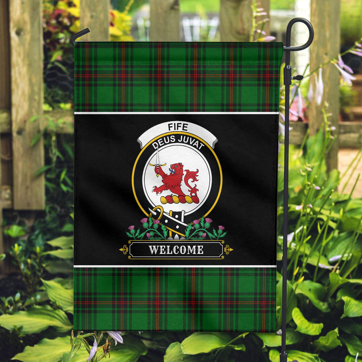 Fife District Tartan Crest Garden Flag - Welcome Style